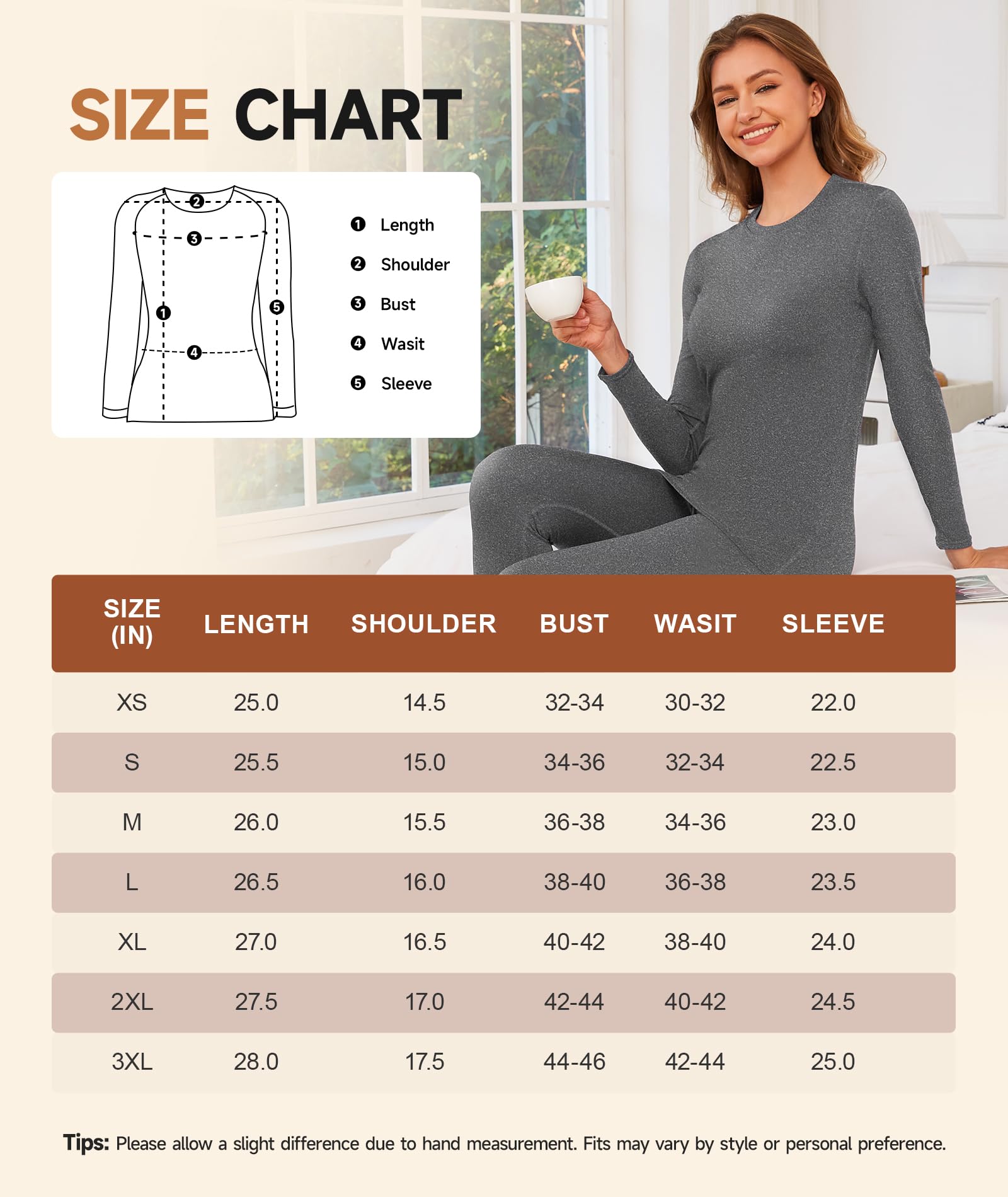 YADIFEN Camicie termiche da donna, foderate in pile, strato termico, a maniche lunghe, ultra morbida, per la stagione fredda, Nero e grigio scuro, confezione da 2, XS