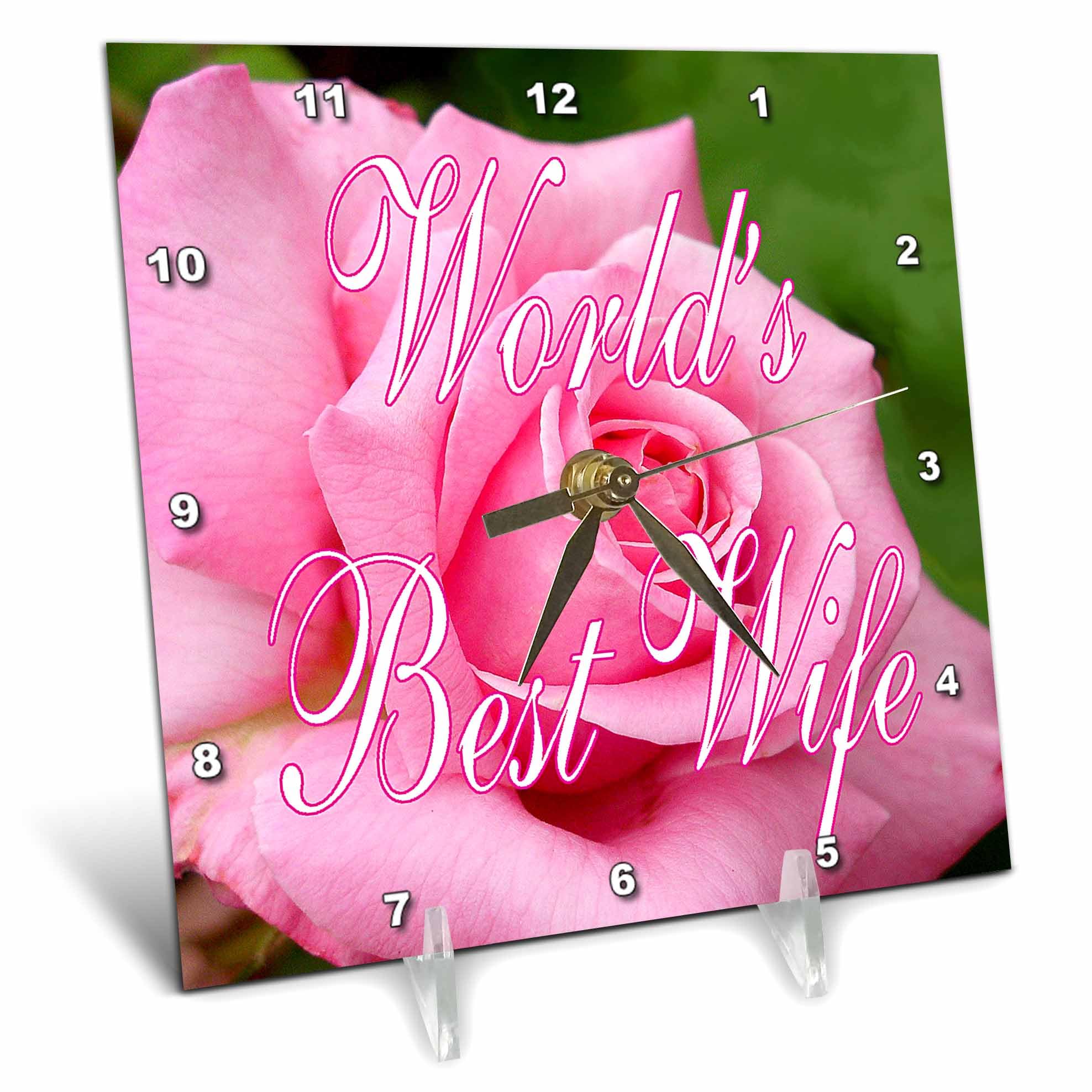 3dRose LLC Worlds Best Wife 6 by 6-Inch Desk Clock