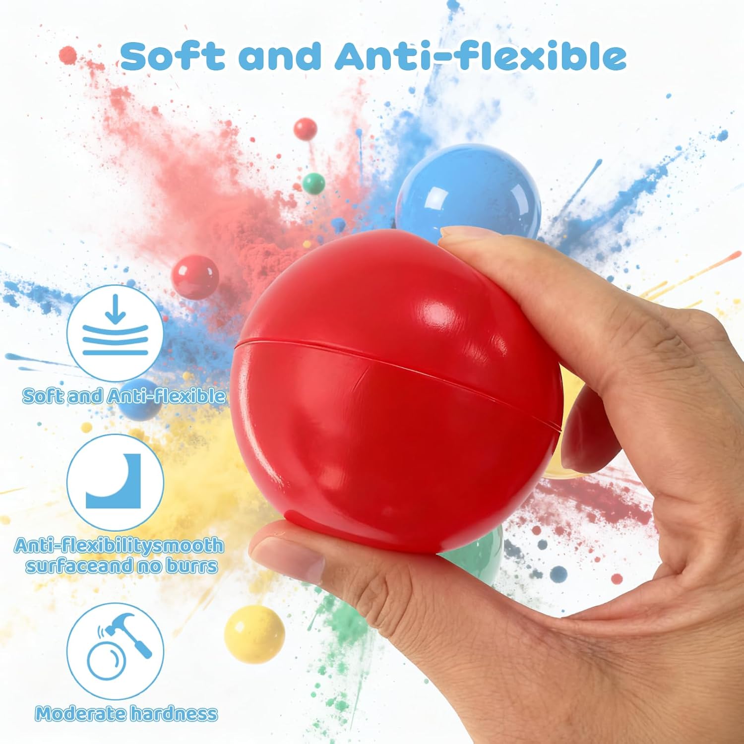 Ball Pit Balls, BPA & Phthalate Free, Crush-Proof Soft Plastic Ocean Balls, Assorted Colors for Toddlers & Kids