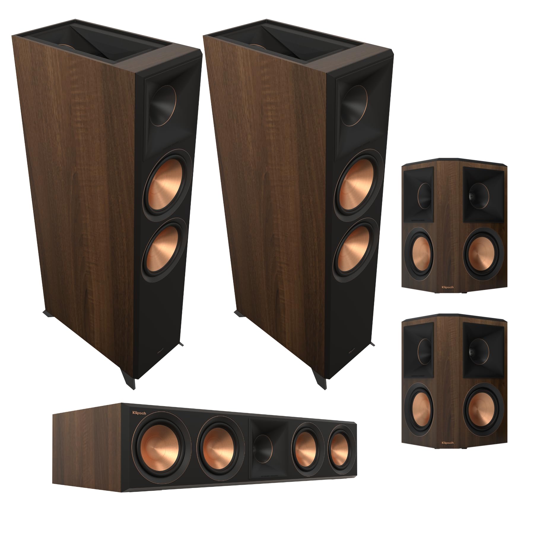 Klipsch RP-8060FA II Pair with RP-504C II Center Channel and RP-502S II Surround Speakers - Walnut