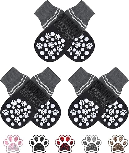 Miniatura 7 de BINGPET Calcetines antideslizantes de doble cara para perro con correas ajustables, calcetines para perros para pavimento caliente, calcetines