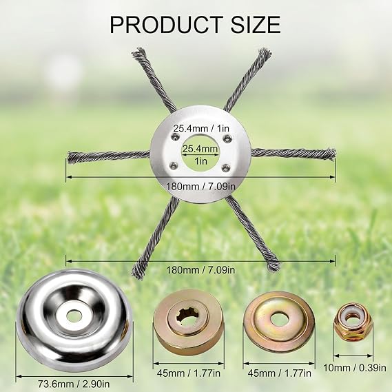 5-pcs 6-Blade Trimmer Head with Universal Adapter Kit Set with Nut and Washers, Heavy Duty Manganese Steel Blade for Thick Brush Cutting and Garden Maintenance