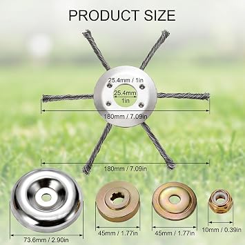 5-pcs 6-Blade Trimmer Head with Universal Adapter Kit Set with Nut and Washers, Heavy Duty Manganese Steel Blade for Thick Brush Cutting and Garden Maintenance