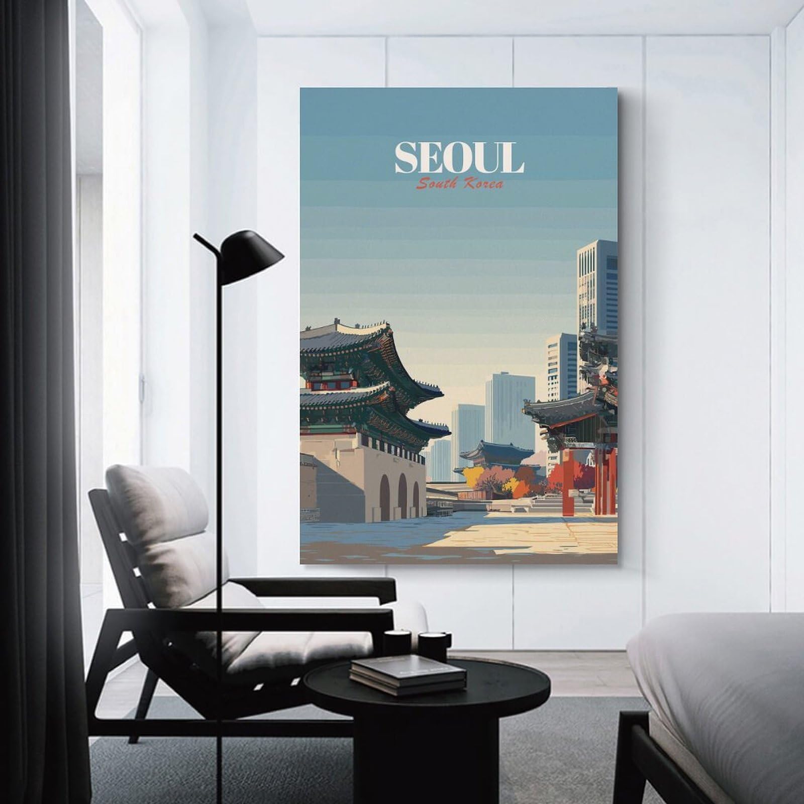 Junmoney Wall Decor Canvas Print Seoul, South Korea Travel, 24x36inch(60x90cm), for Sofa Walls, Lounge Or Home Corners, Modern Wall Decor for Cosy Interiors