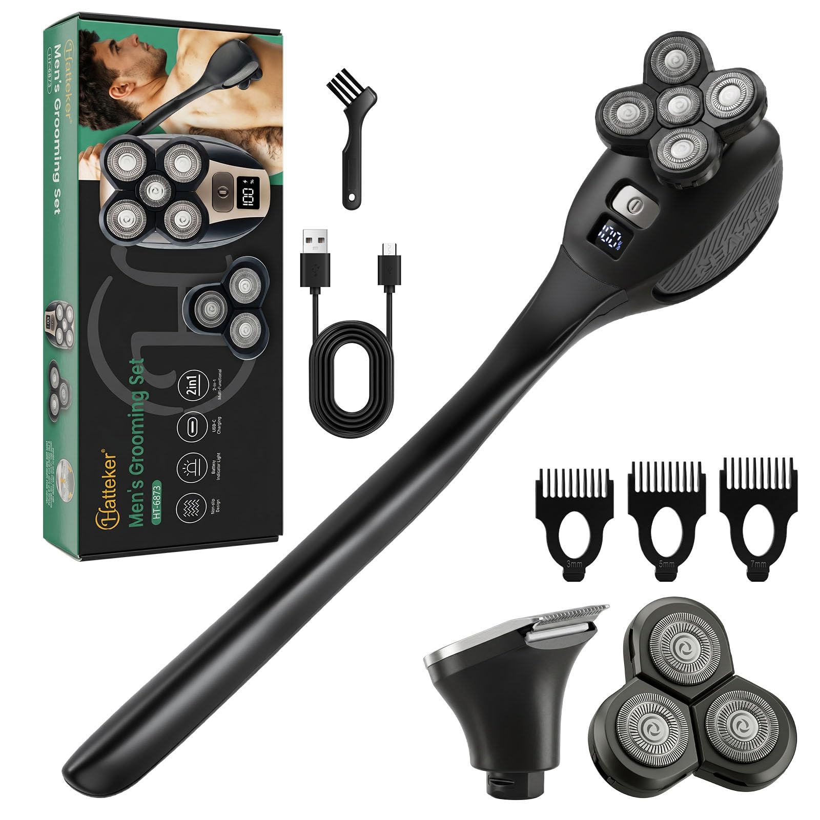 Hatteker Back & Bald Head Shaver 2 in 1 Electric Razor Body Trimmer Kit