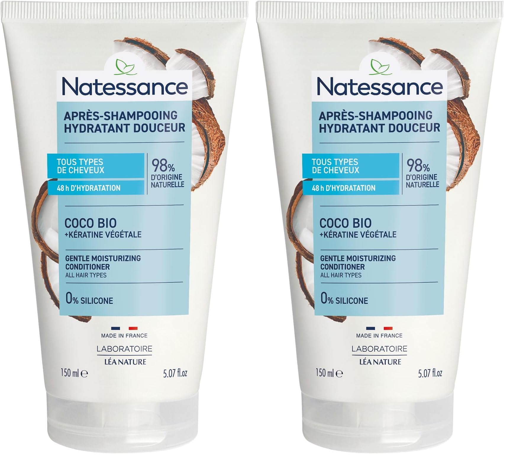 Natessance, Natürlicher Kokosnussöl-Conditioner, Coco, 150 ml (Packung mit 2)