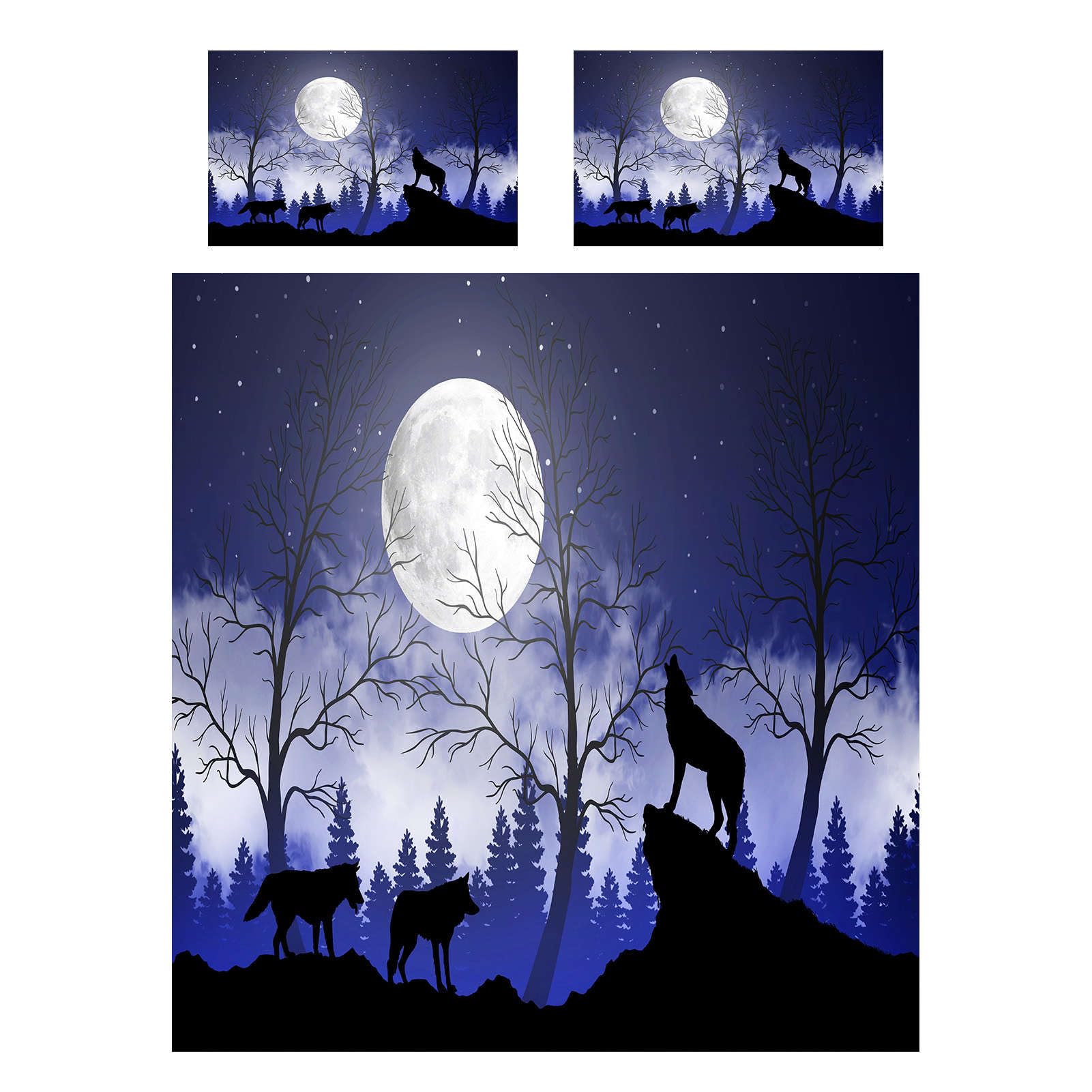 ANHOPE Wolf Duvet Cover Set Soft Comforter Cover Forest Wolves Moon Print Pattern 3 Piece Bedding Set including Pillowcase All Season Decorative Quilt Cover with Zipper for Kids Adults Double Size - Image 3
