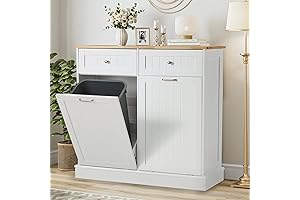 Double Tilt Out Trash Cabinet 20 Gallon Freestanding Hidden Garbage Can Cabinet