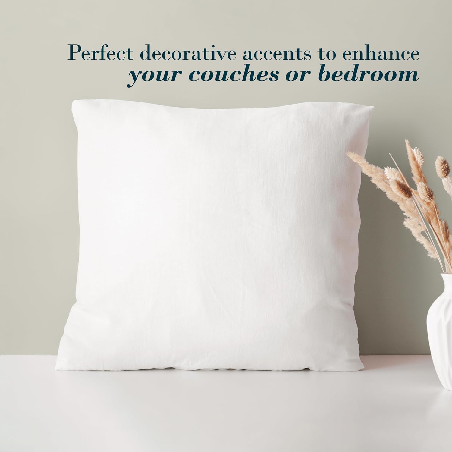 Mocassi Premium Ultra Soft Throw Pillow Inserts Pack of 2 Soft Poly-Cotton Cover with Siliconized Fiber Fill - Set of 2 Fluffy Cozy Sofa Bed Couch Decorative 24x24 Inches White Cushion Inserts