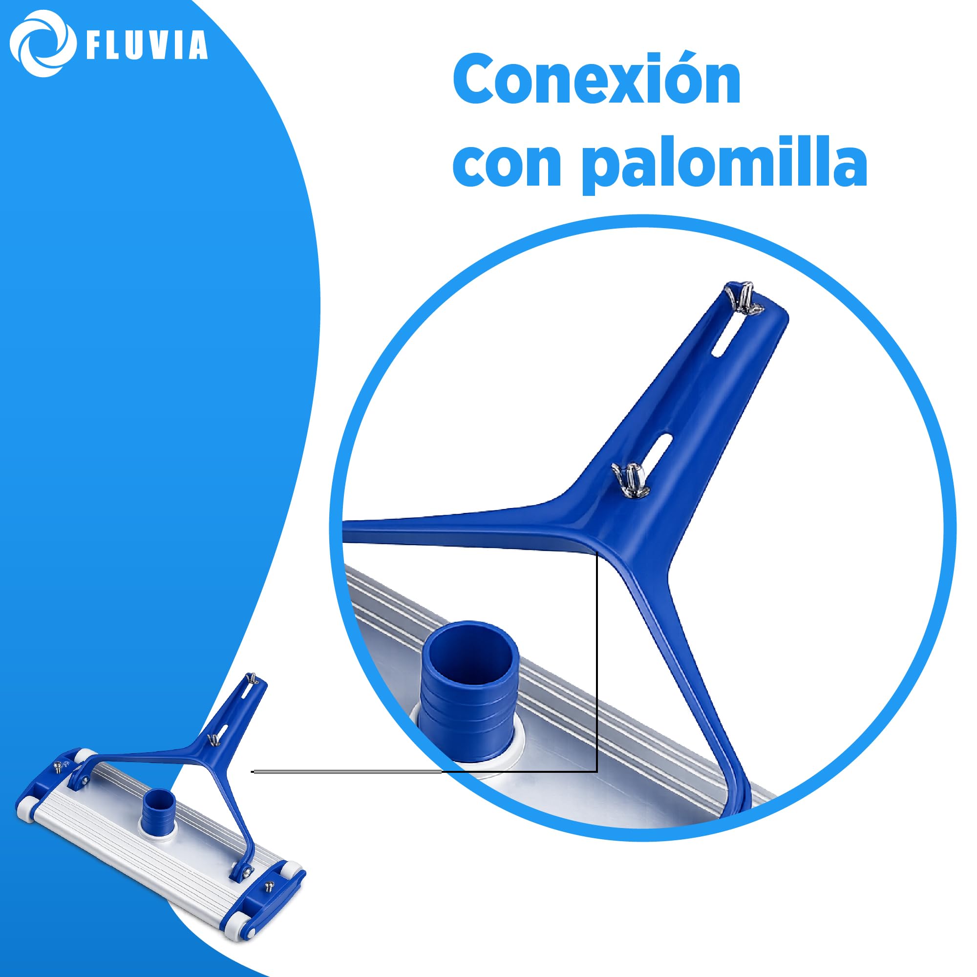 Fluvia Limpiafondos de Aluminio para Piscinas con 4 Ruedas Cepillos de Nylon Fijacion Palomilla Accesorio Limpieza Fondo Piscina Compatible Pertiga Mantenimiento Piscinas Jardin Patio Hogar Resistente