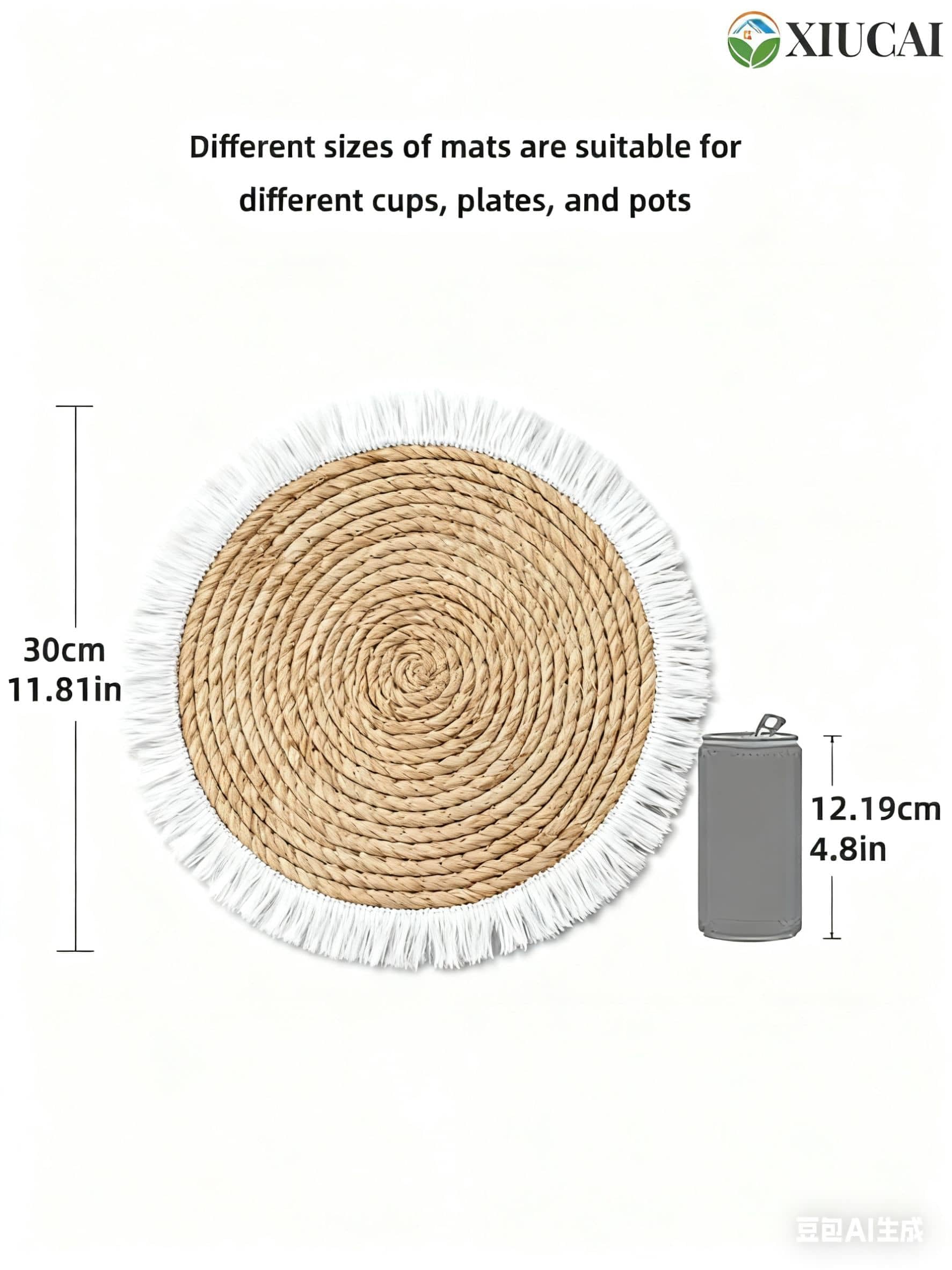 Set di 6 Sottopiatti Rotondi con Nappe - Tovagliette Intrecciate a Mano in Fibra di Mais Naturale Stile Farmhouse Boho Resistente al Calore per Interno Esterno,30cm