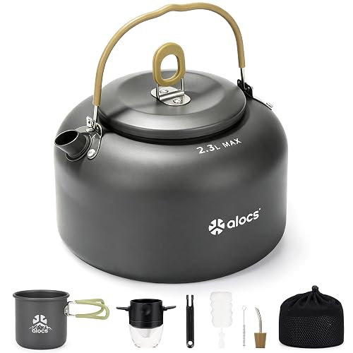 Alocs Cafetera de camping de 2,3 L, hervidor de camping con kit de café vertido, hervidor de viaje plegable, portátil para camping, hogar, oficina, uso al aire libre