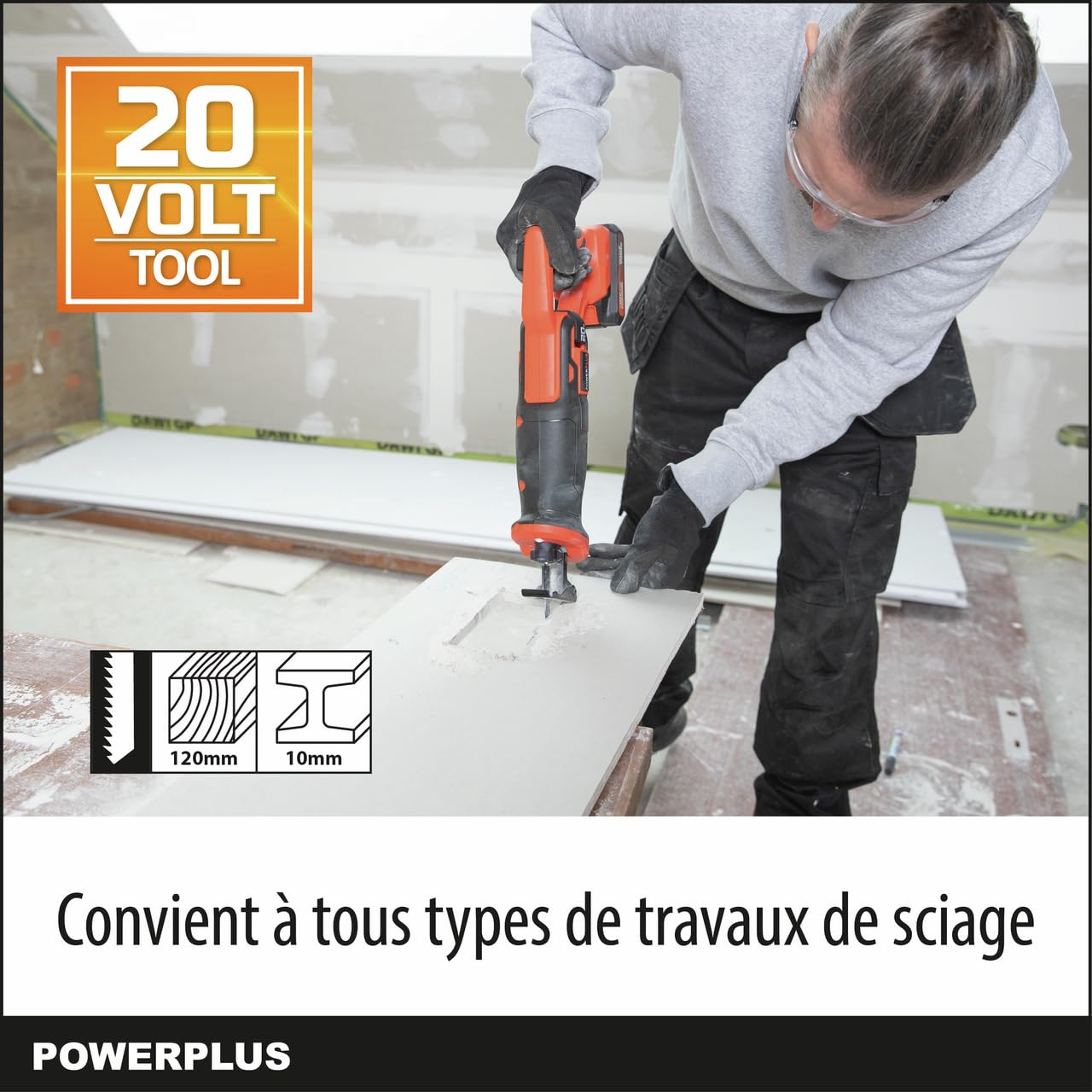 Dual Power Scie Sabre sans Fil de 20 V POWDP25100 - Scie à Guichet à Batterie 2800 min-1 - sans Batterie ni Chargeur