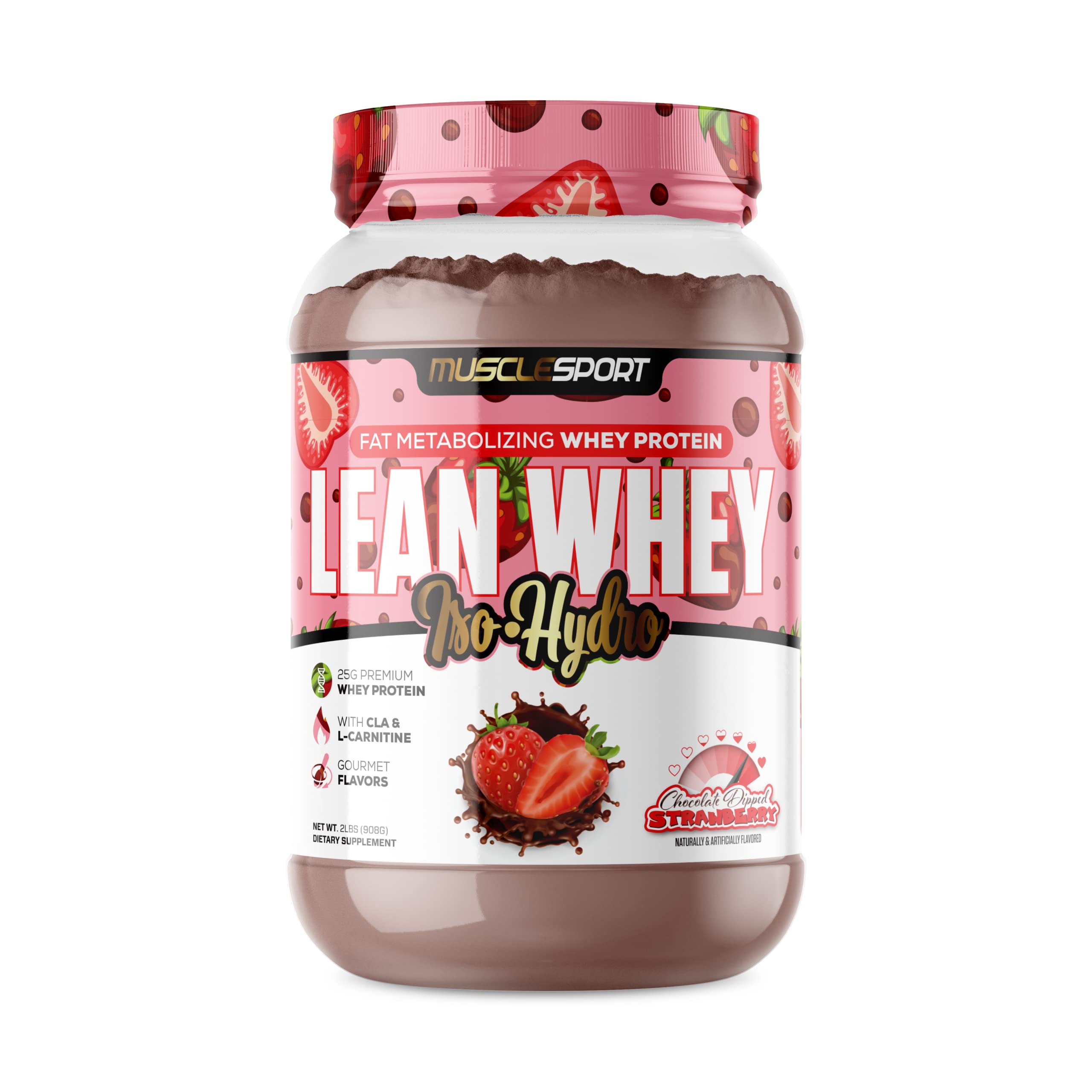 Musclesport Lean Whey Revolution™, Whey Protein Isolate with Hydrolyzed Whey - Low Calorie, Low Carb, Low Fat, Incredible Flavors - 25g Protein per Scoop (2LB, Chocolate Dipped Strawberry)