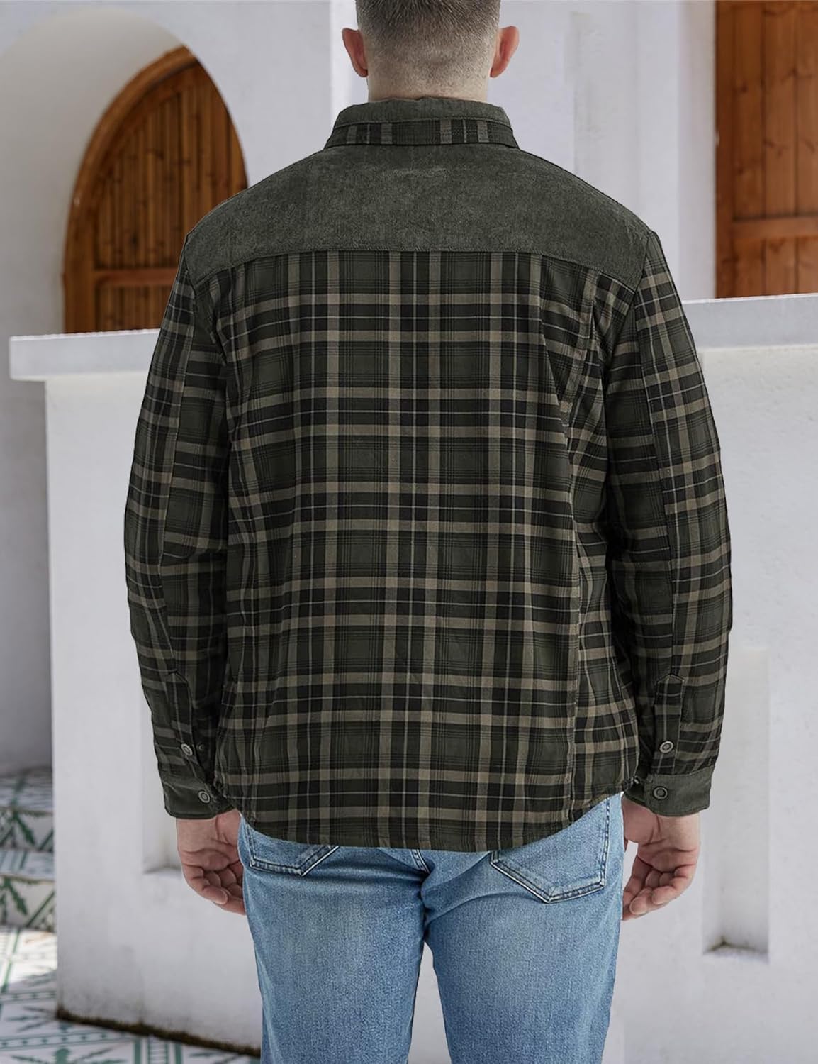 Gihuo Men's Long Sleeve Sherpa Lined Shirts Outdoor Warm Flannel Plaid Jacket Button Down Fleece Coats - Image 7