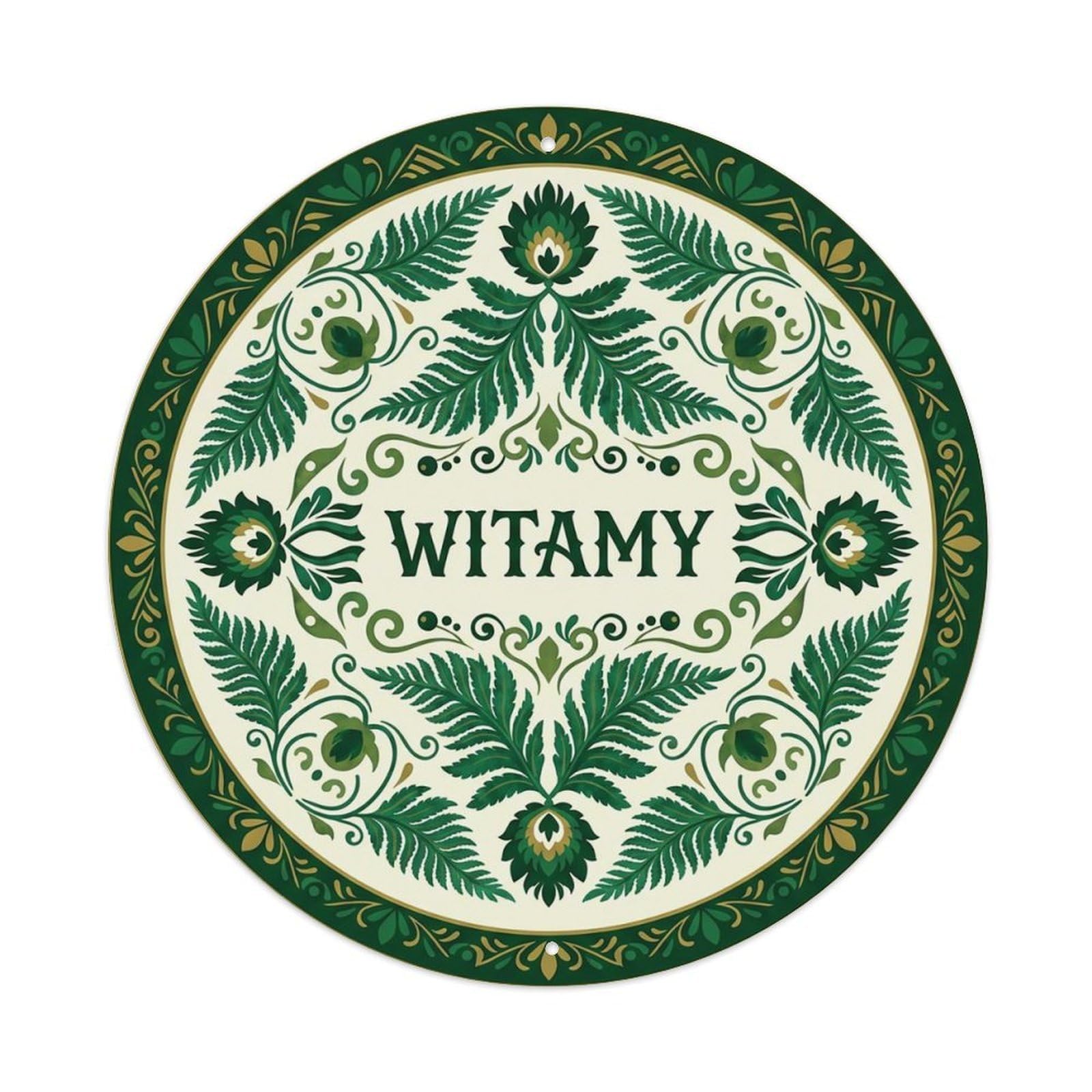 Vintage Polish Folk Art Witamy Welcome Velvet Fern Metal Tin Sign