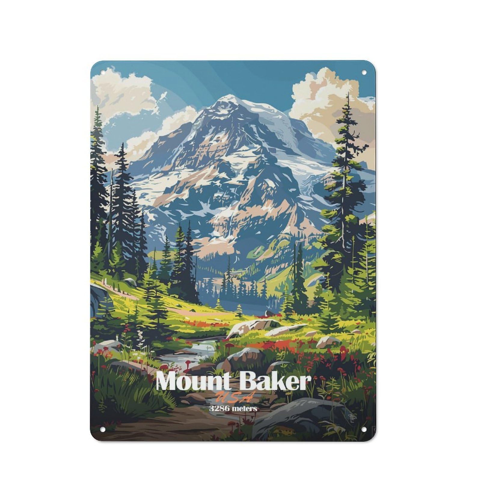 Junmoney Style-20 For Living Room Or Hallway, Mount Baker Usa Vintage Metal Plaque 40X30cm, For Vintage Wall Decor Fans, For Metal Sign Collectors