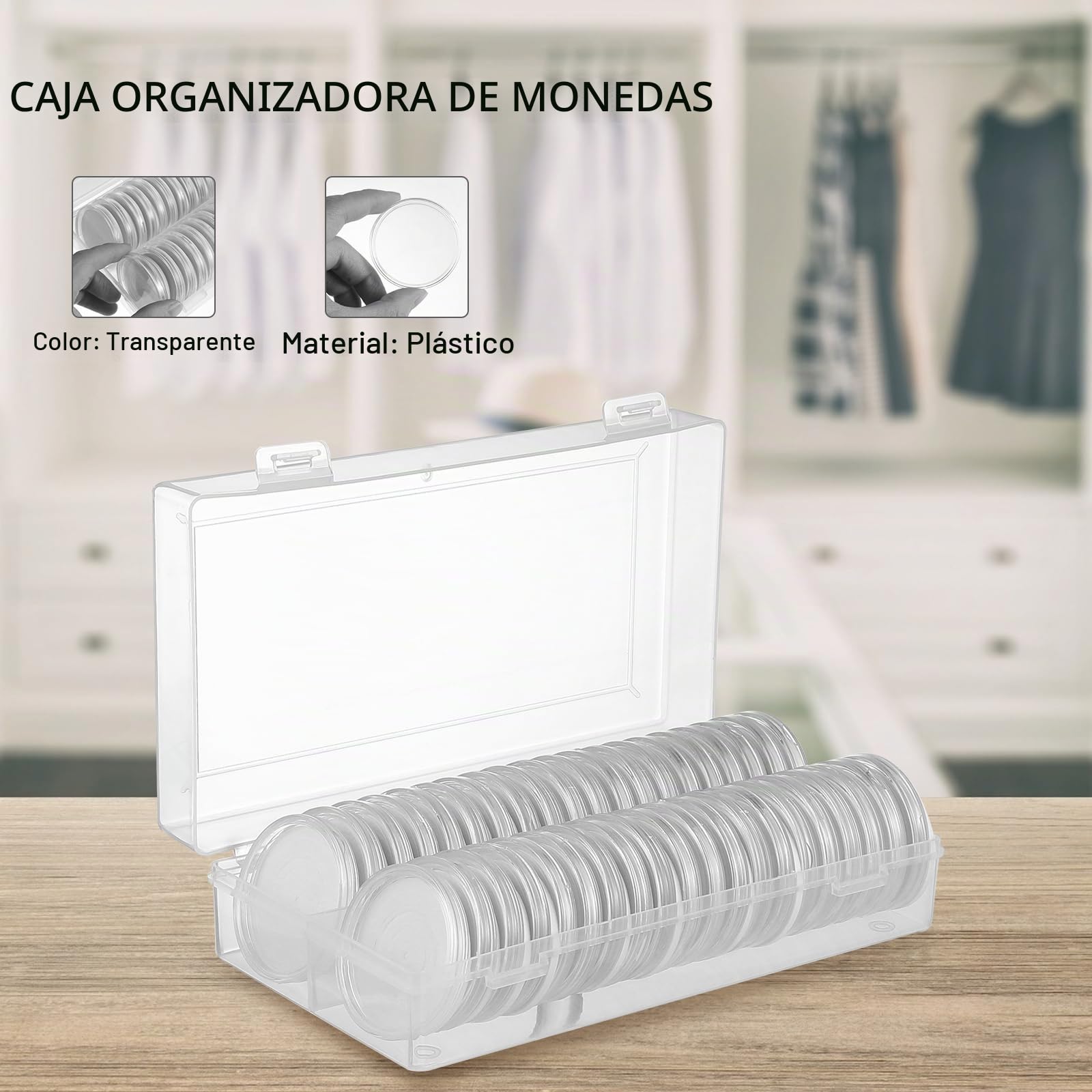 Operitacx Caja De Almacenamiento Para Monedas Transparente Redonda De Plástico Con 40 Cápsulas Con Junta Protectora Para Coleccionistas De Monedas