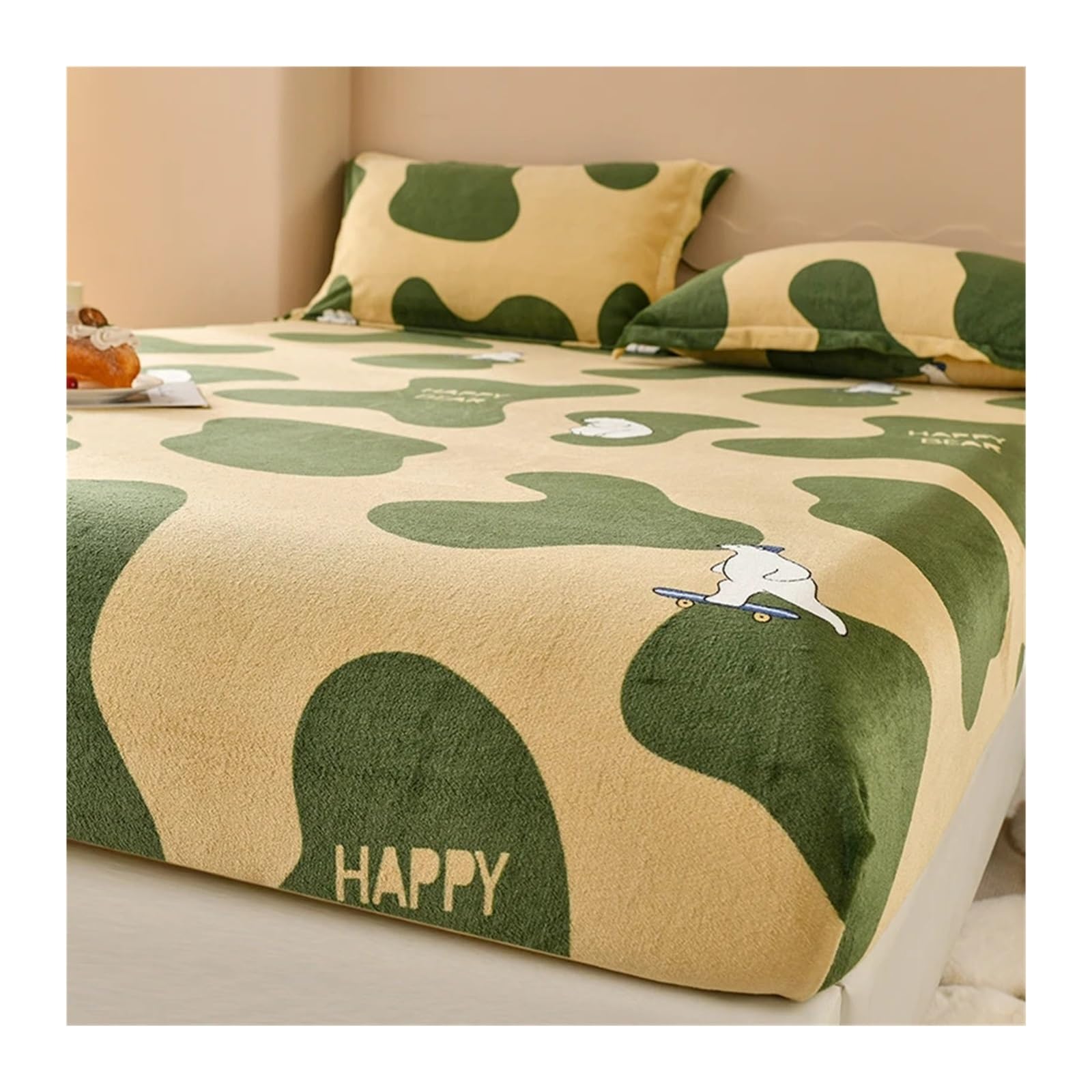 Fitted Sheet Super Warm Bed Sheet for Winter Cartoon Style Fitted Bed Sheet Queen/King Size fundas de colchón Reactive Printed All-inclusive(Zyqf,198x203x30cm 1pc)
