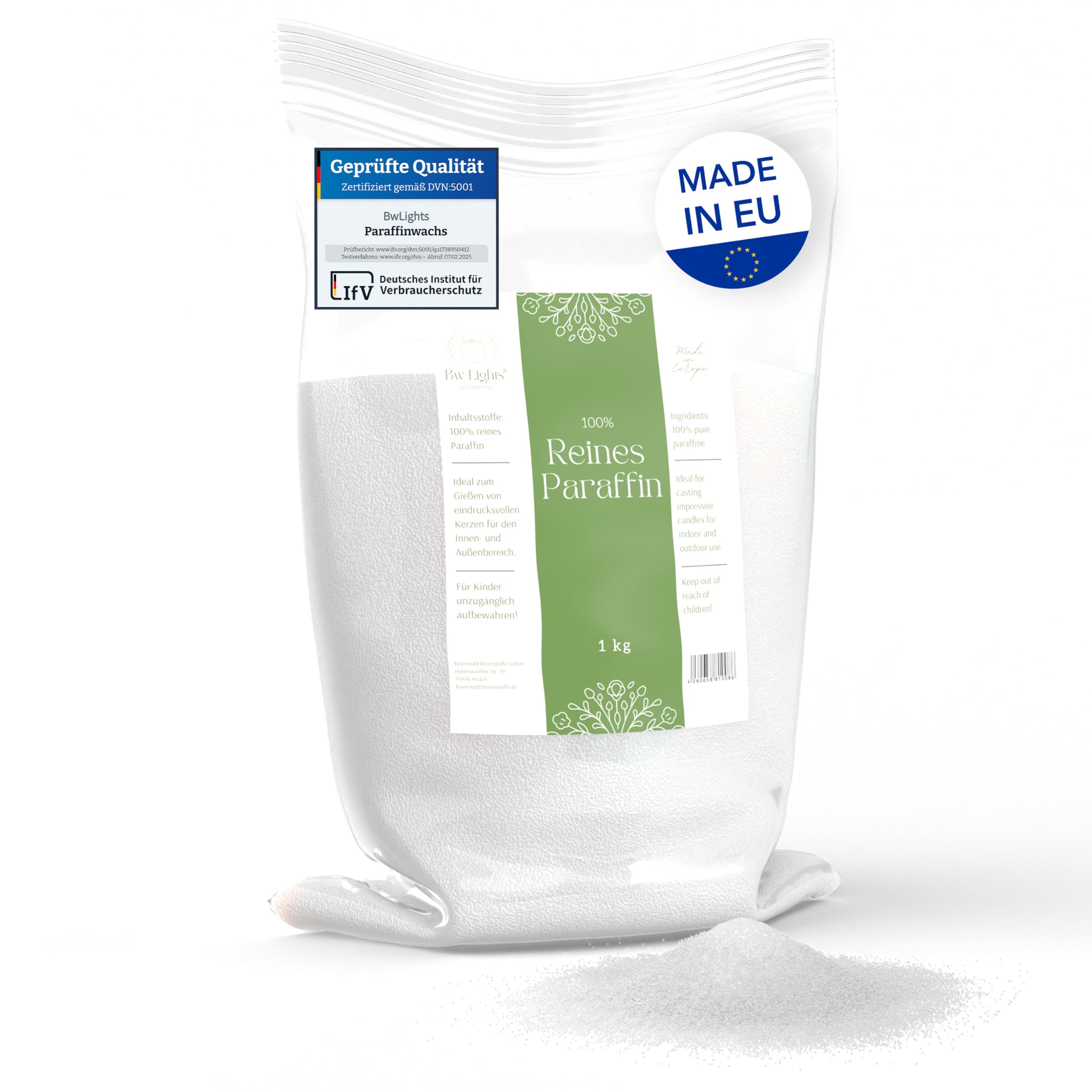 BwLights - Hochwertiges Paraffinwachs verschiedene Größen (1kg) in Weiß | Wachsgranulat zum Schmelzen & Herstellen deiner eigenen Kerze | 100% Paraffin