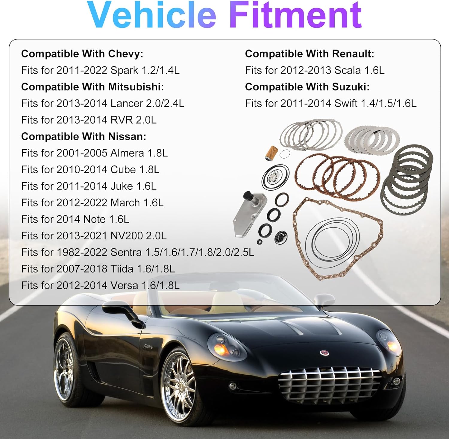 JF015E RE0F11A Transmission Master Rebuild Kit w/Filter Clutch Fits for 11-22 Chevy Spark, 13-14 Mitsubishi Lancer, 82-22 Nissan Sentra/ NV200, 11-14 Suzuki Swift Replace OE JF015E RE0F11A