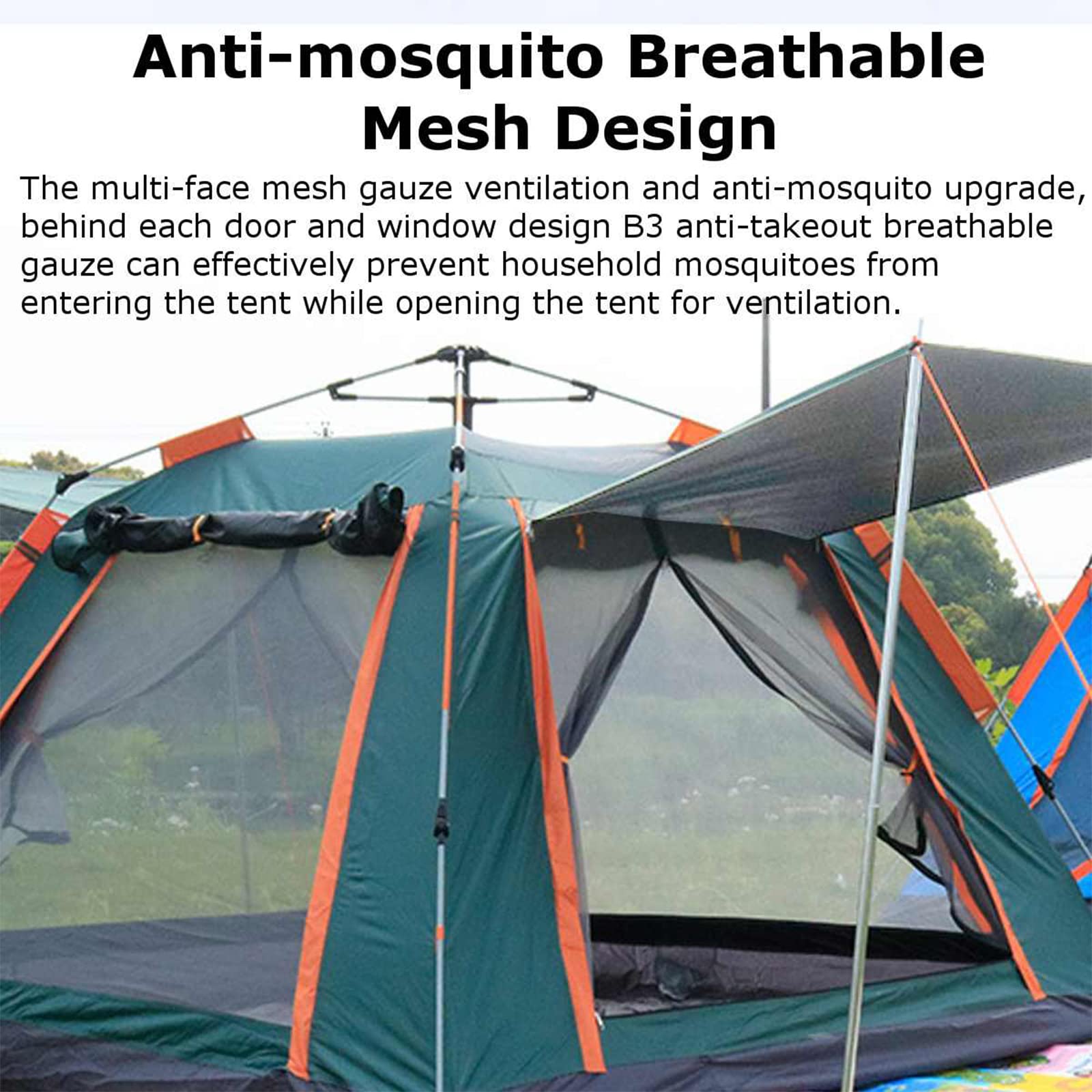 Automatisches Speed-Open-Zelt für 3–4 Personen, Familienkabinenzelte, 2 Türen und 2 Fenster mit Mesh, Wasserdichtes Outdoor-Campingzubehör