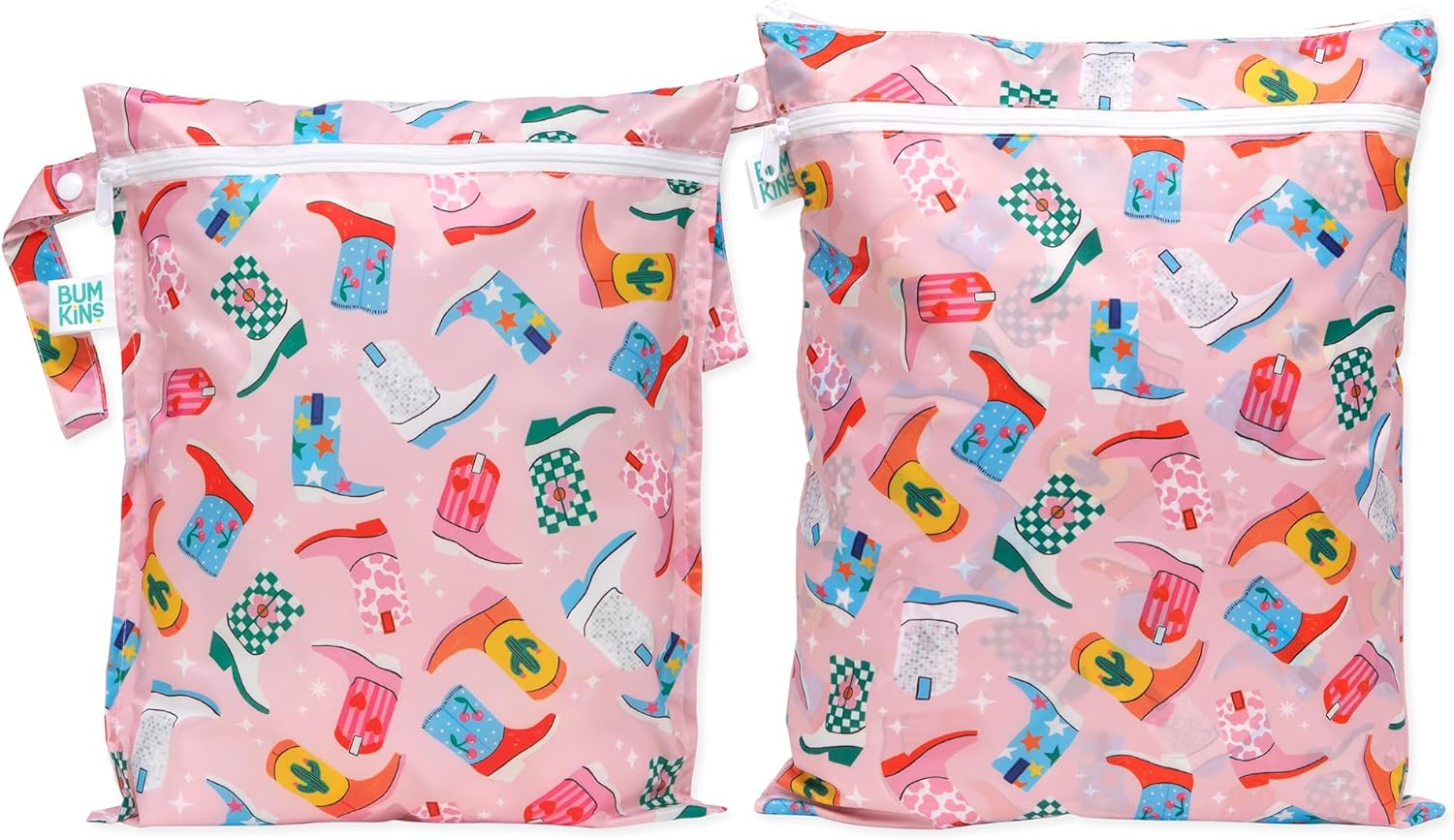 Bumkins - Waterproof Wet and Wetdry Bags - For Beach, Baby, Travel, Swim Suit, Cloth Diapers, Pump Parts, Pool, Gym, Toiletries - Reusable & Easy to Clean - Rainbows Blue - 2 Pack