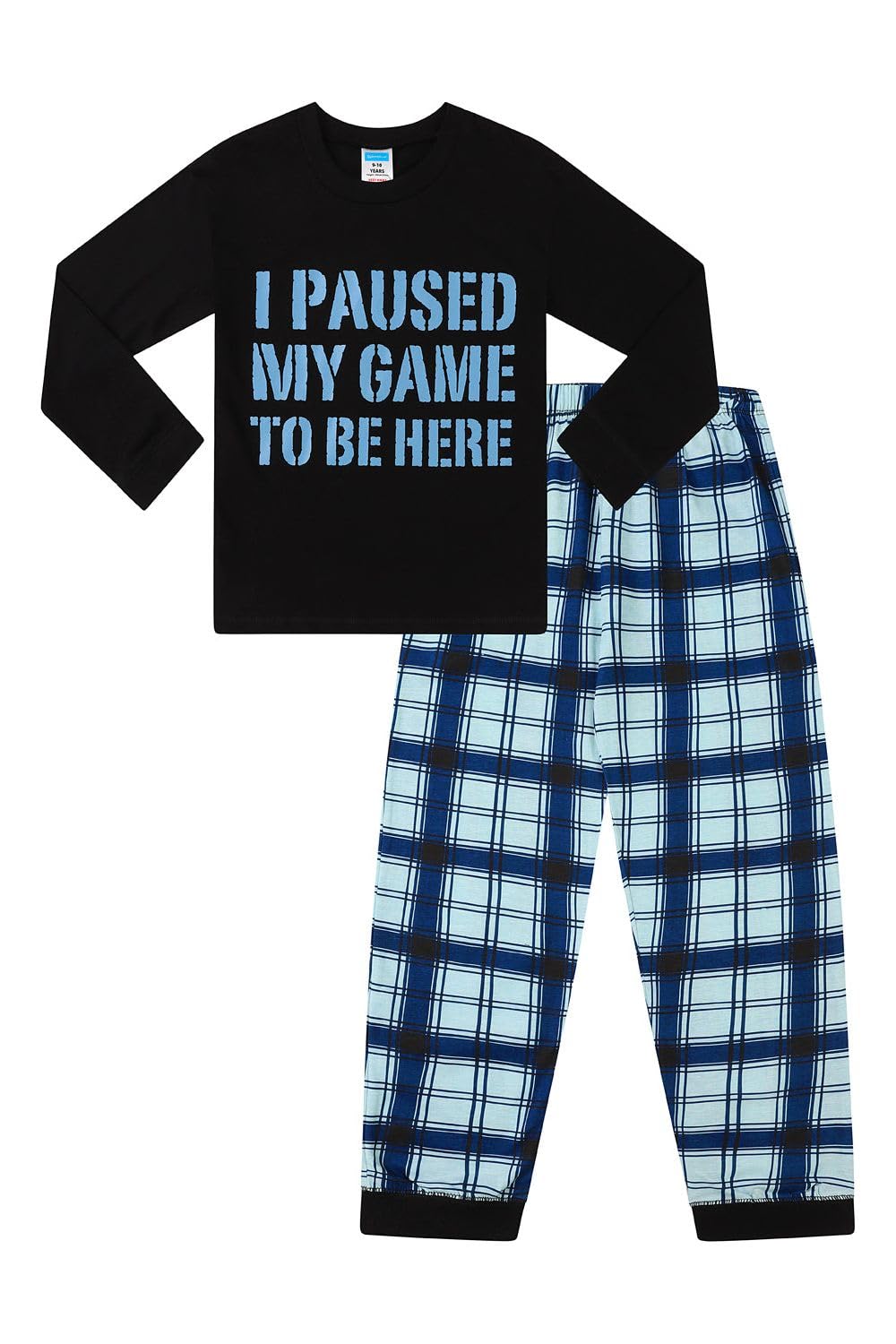ThePyjamaFactory Boys I Paused My Game to Be Here Gaming Grey Black Checked Long Pyjama Se...