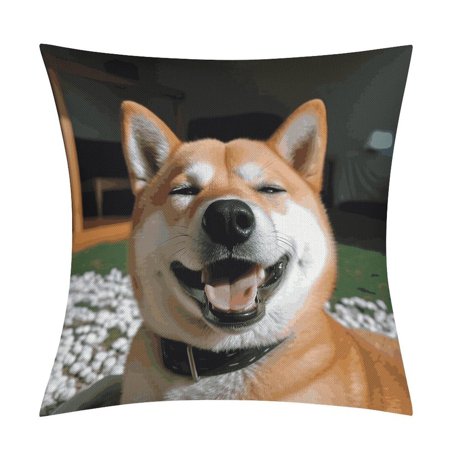 Adfgyerh Style Shiba Inu Smile Tongue Out Pillow Covers Soft And Comfortable Invisible Zipper ，Home Decor 18X18 Inch Edging Technology，Throw Pillow Covers For Couch Sofa Bedroom Living Room.
