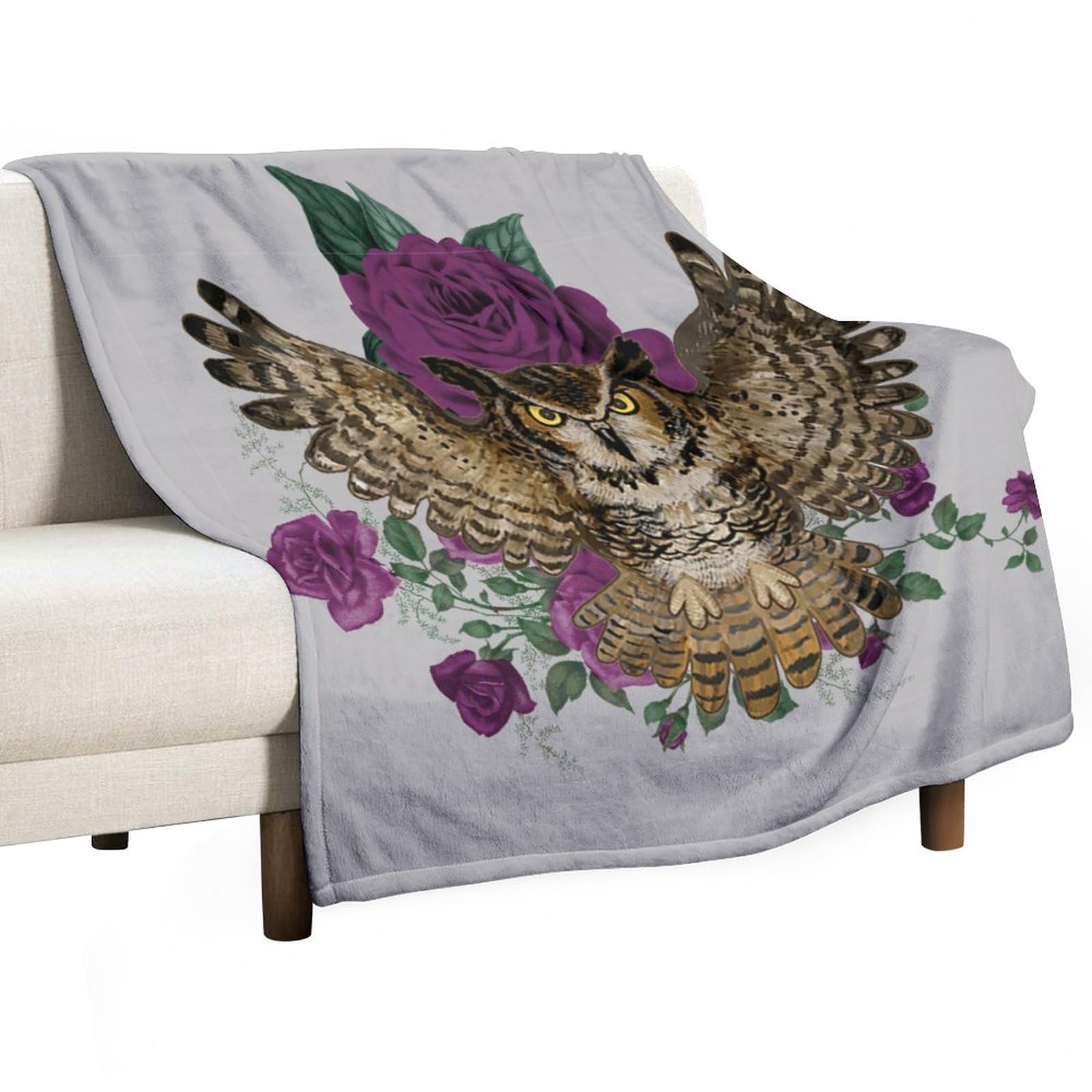 Couverture hibou et squelette Halloween 127x152 cm pour lit ou canapé