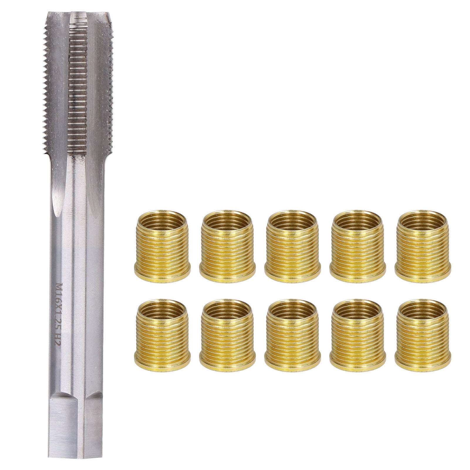 Bewinner Outils de Réparation de Trou de Filetage de Bougie D'allumage, Kit de Réparation de Filetage avec 10 Inserts Filetés M14 X 1,25 et Un Taraud Fileté M16 X 1,25 pour Moteur à Essence