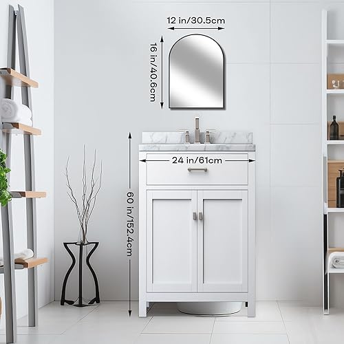 Miniatura 3 de Espejo arqueado pequeño negro de 12 x 16 pulgadas para baño, marco de metal cepillado, espejo de decoración de tocador para baño, dormitorio, sala