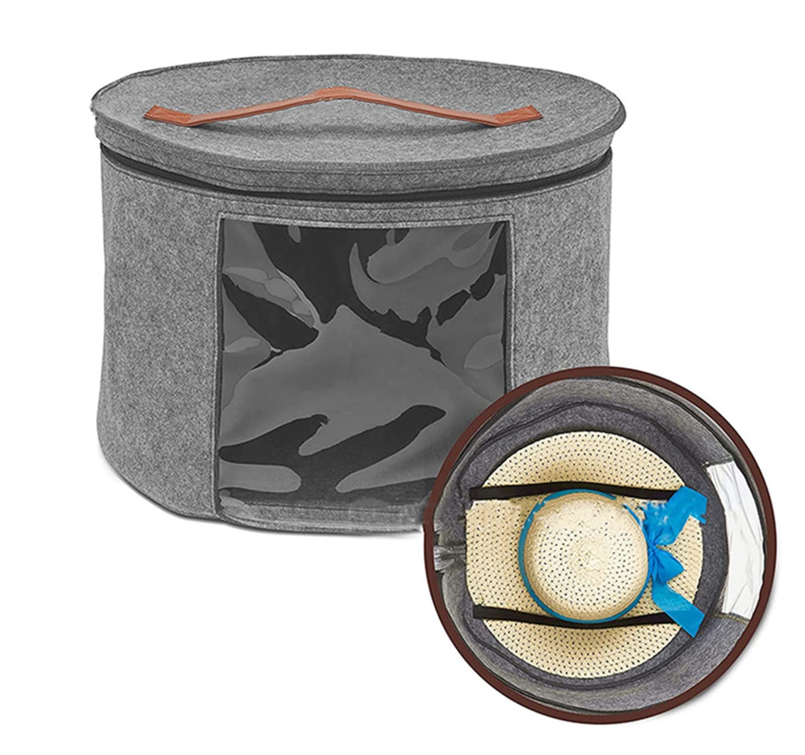 Icegrey Large Hat Box Felt Hat Storage Box Travel Case Collapsible Hat Organizer with Lids Stuffed Animal Toys and Clothes Storage Bin, Grey, Style 3 (16.7x10.1 Inch)