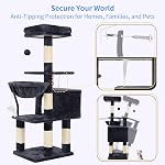 Heybly Cat Tree with Toy, Cat Tower condo for Indoor Cats, Cat House with Padded Plush Perch, Cozy Hammock and Sisal Scratching Posts, Smoky Gray S HCT004SG