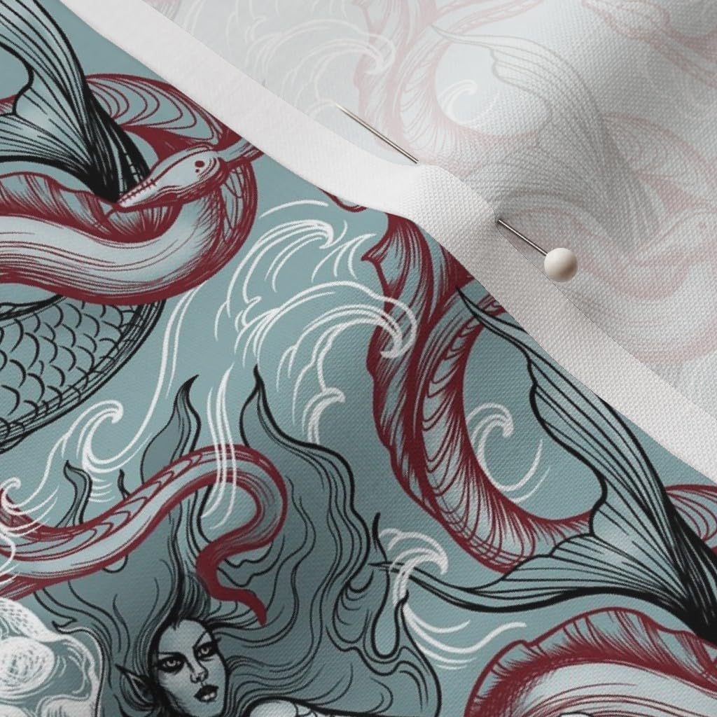 Spoonflower Fabric - Skeleton Fantasy Damask Halloween Mermaids Spooky Printed on Petal Signature Cotton Fabric Fat Quarter - Sewing Quilting Apparel Crafts Decor