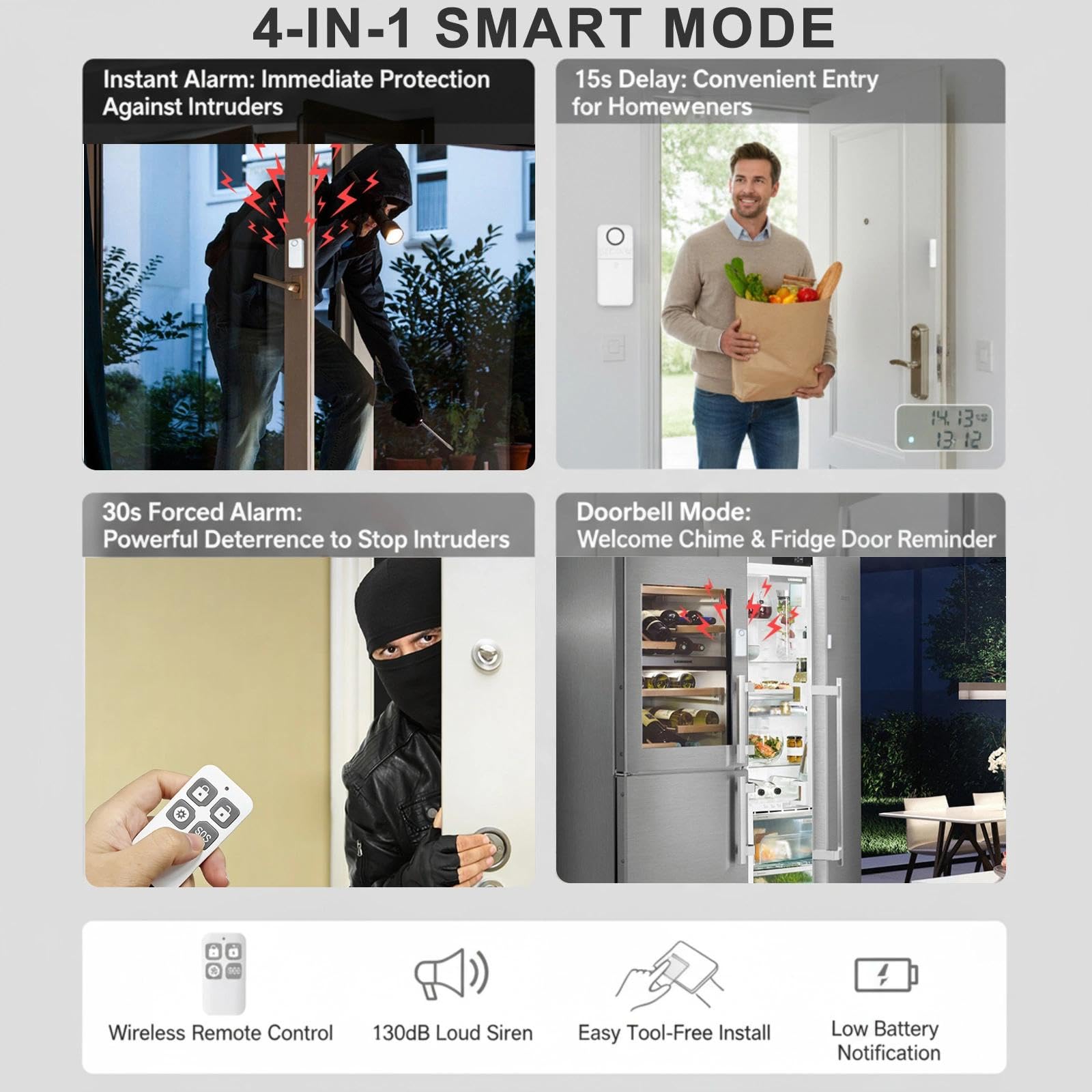 Sensore di Allarme per Porte e Finestre,130 dB Sirena Allarme Casa Senza Fili Allarme Casa Senza Fili con Sirena Esterna Allarme Porta Ingresso Adatto per Casa, Negozio, Ufficio, Garage