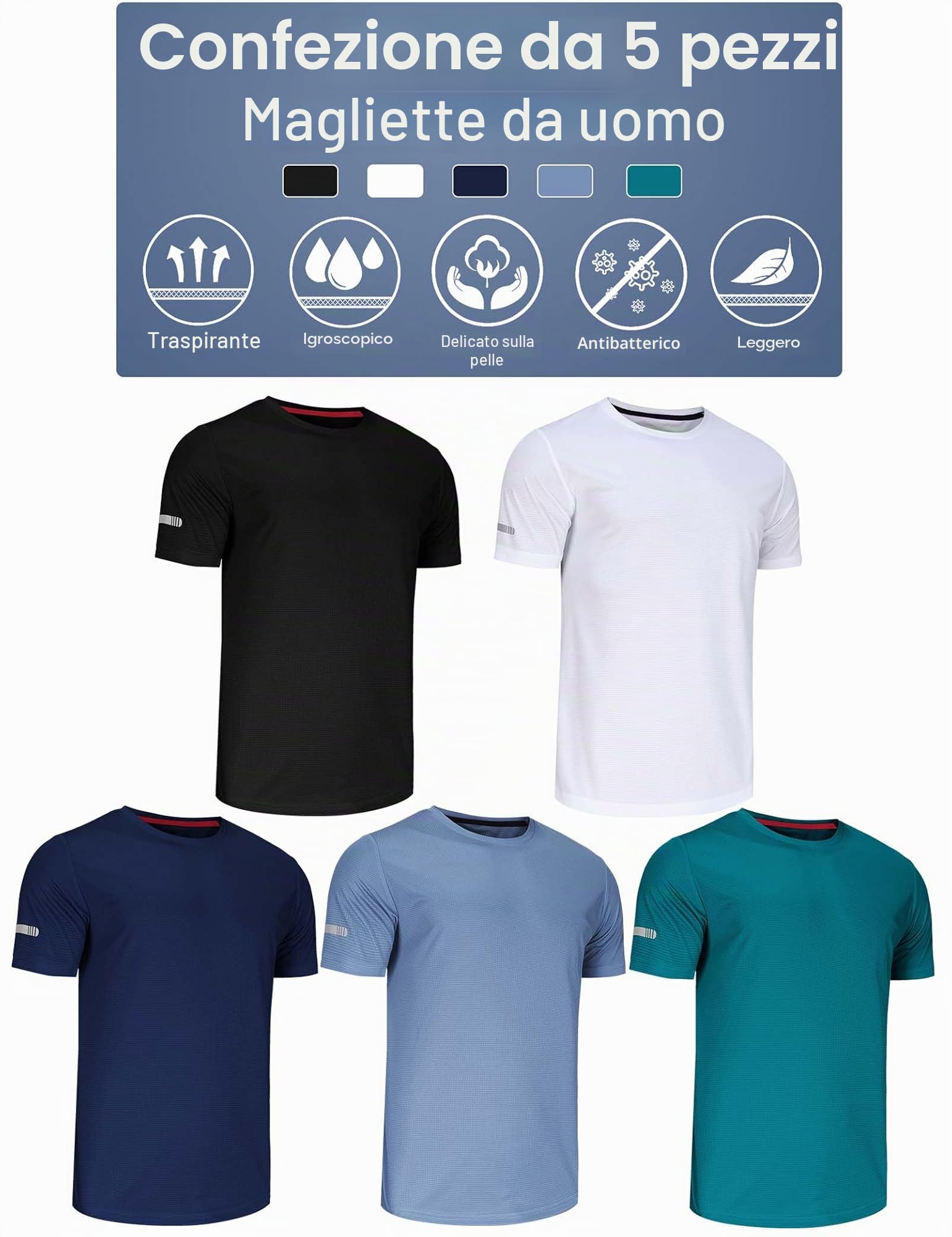 5 Pack Sports Tshirts Uomo Camicia Funzionale Asciugatura Rapida Camicia da Allenamento Traspirante Camicia Fitness Camicia da Allenamento per Corsa Allenamento Bodybuilding T-Shirt Sportive da Uomo