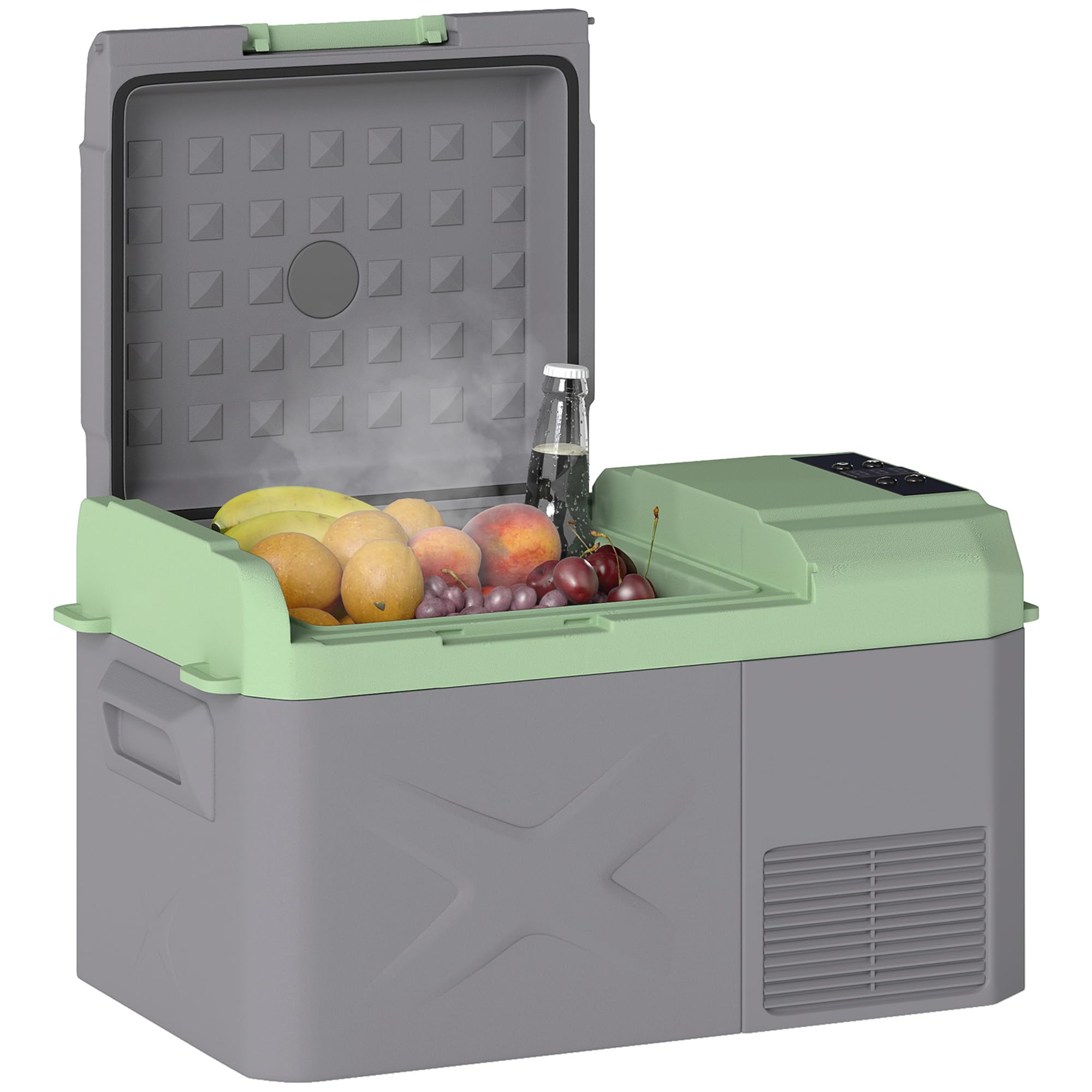 Outsunny Nevera Portátil Eléctrica 17,4L Refrigerador de Coche 12/24/220V con Compresor Luz LED Pantalla Digital Modos ECO y MAX de -20℃ a +20 ℃ Puerto USB para Hogar Camping Viajes Automóvil