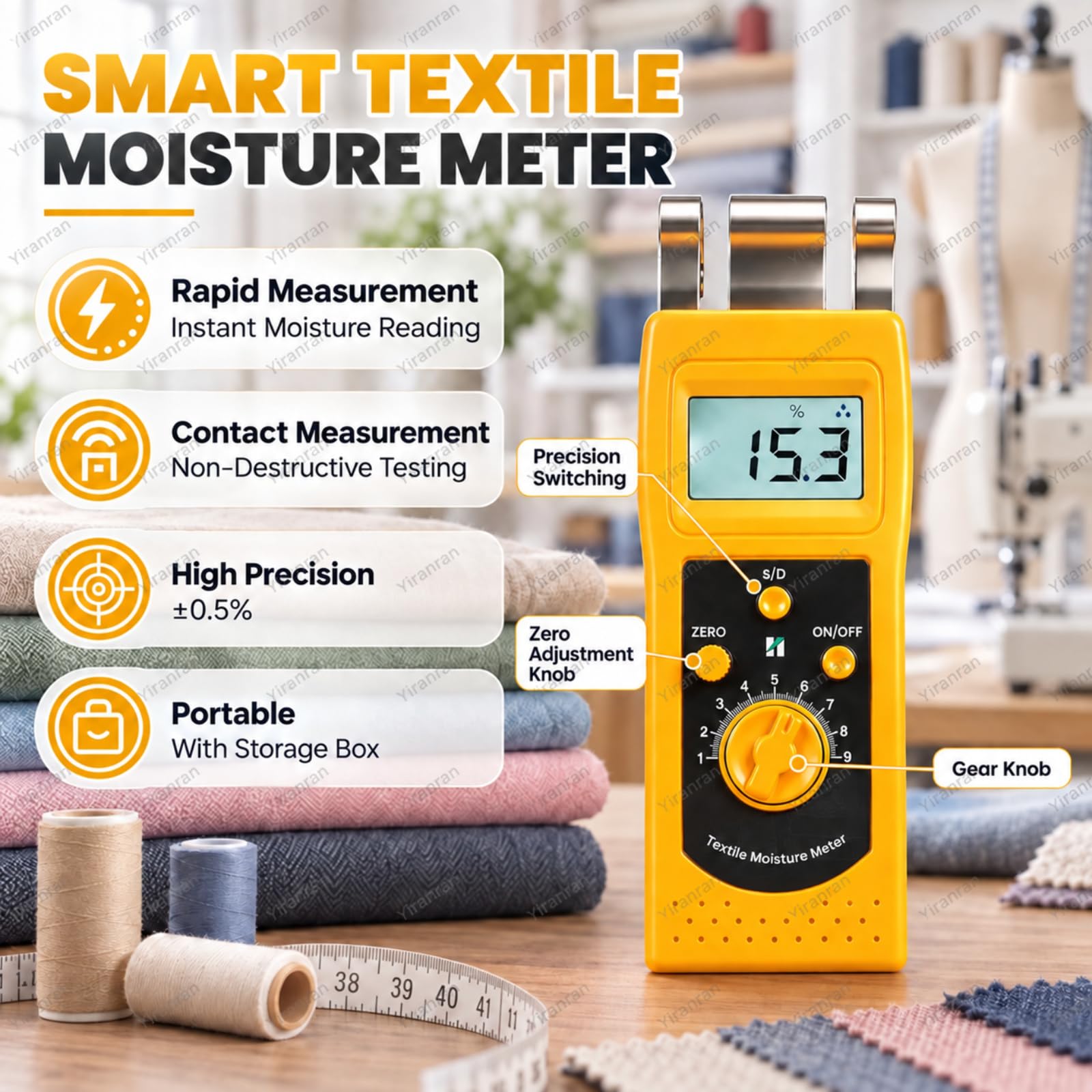 Medidor De Humedad Para Textiles, Madera Con Sensores De Contacto Metálicos, Comprobador Digital De Humedad Para Papel Y Hormigón, Para La Inspección De Algodón, Hilo, Lana Y Prendas De Vestir