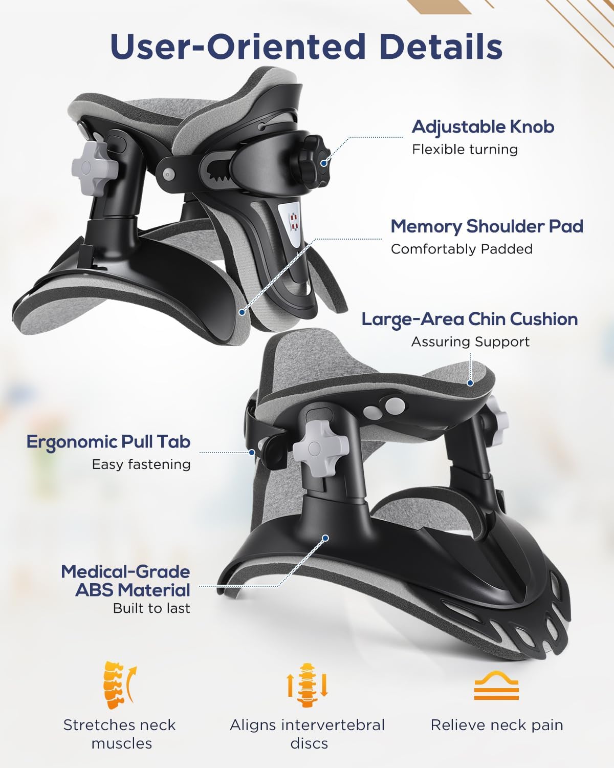 Cervical Traction Device, Neck Stretcher for Pain Relief at Home & Office, 3 Power Traction, Adjustable Ergonomic Support Brace for Spine Alignment, Lightweight and Portable - Image 6