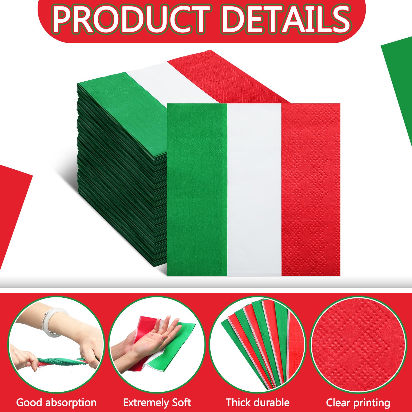 Affrolling 50 servilletas de Navidad a granel clásicas rojas, blancas y verdes, desechables, de papel italiano, de 16,5 cm, para Navidad, reuniones familiares, banquetes, banquetes y decoración de