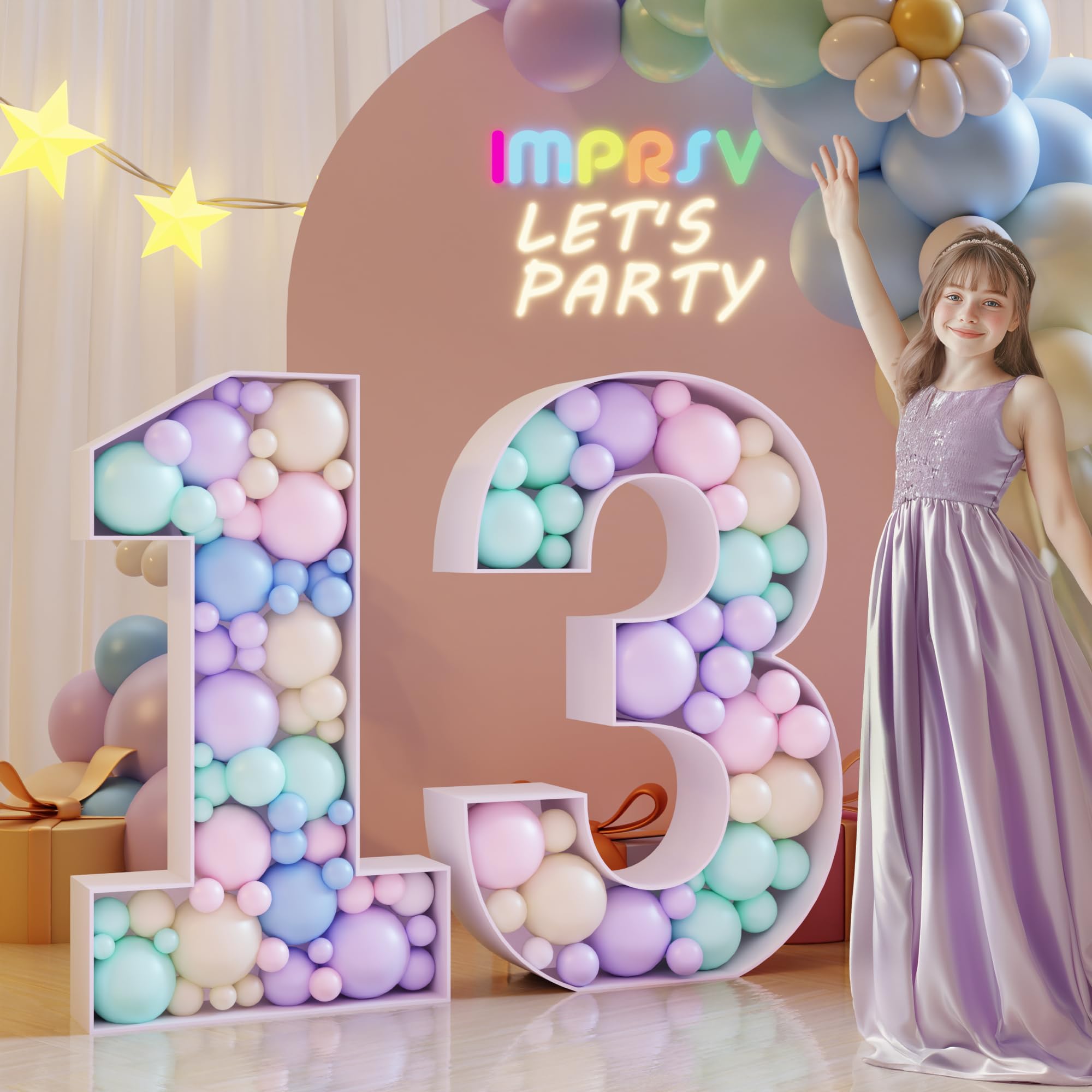 Mosaic Numbers for Balloons 3FT: Large 13th Birthday Decorations Balloon Mosaic Number Frame Marquee Number 13 Anniversary Party Decor Cardboard