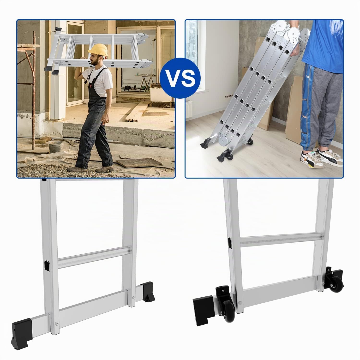 Escalera multiusos 4 x 5 cm, 582 cm, 7 en 1, de aluminio, multiusos, plegable, para el hogar, trabajo, plataforma de trabajo, SNOF-8973-M1CC