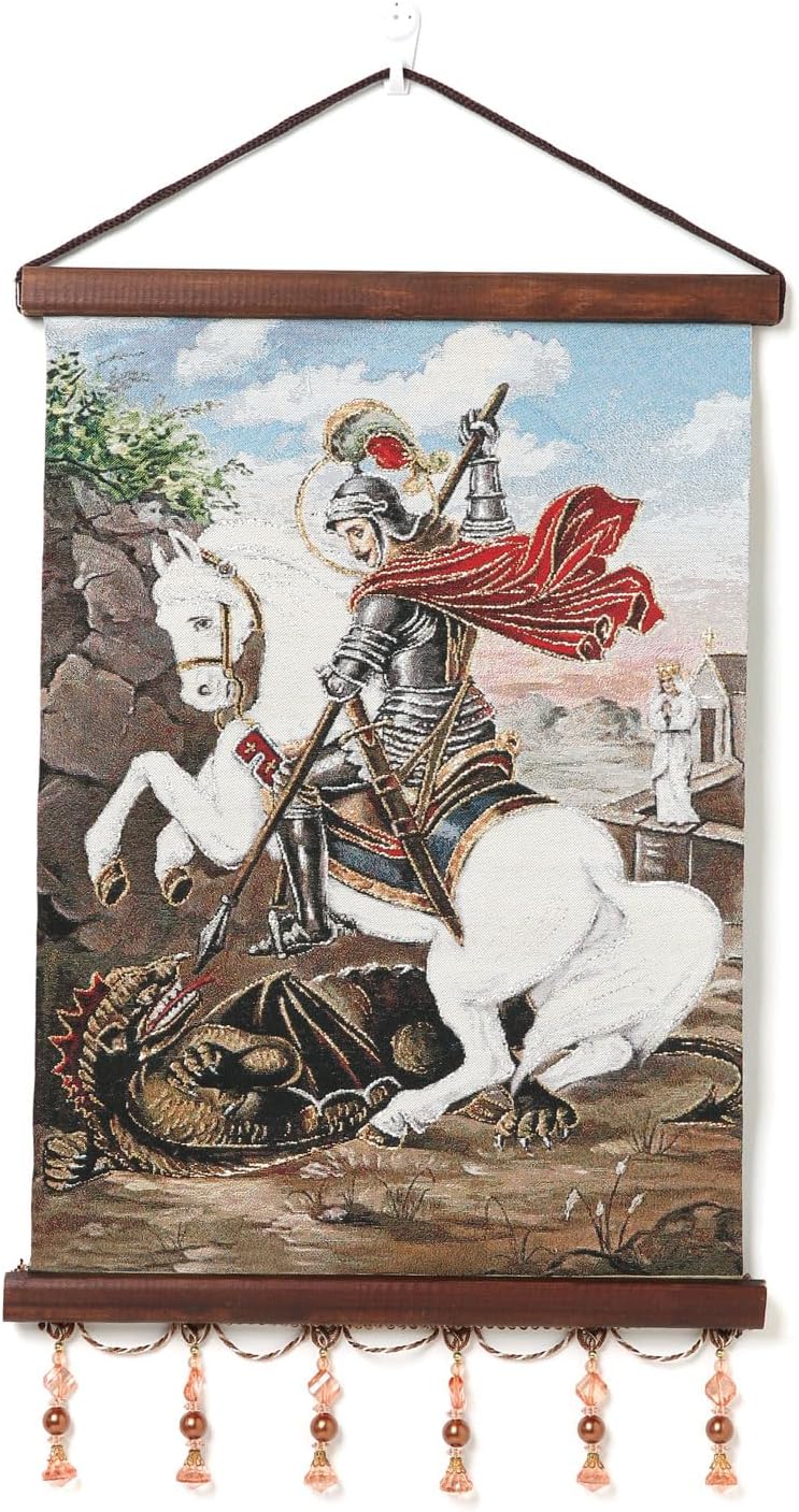 HZMAN Knight Templar Painting Retro Handmade Weave Wall Art Decor Medieval Crusader Aesthetic Picture for Living Room Bedroom Wood Framed 17x12 inch
