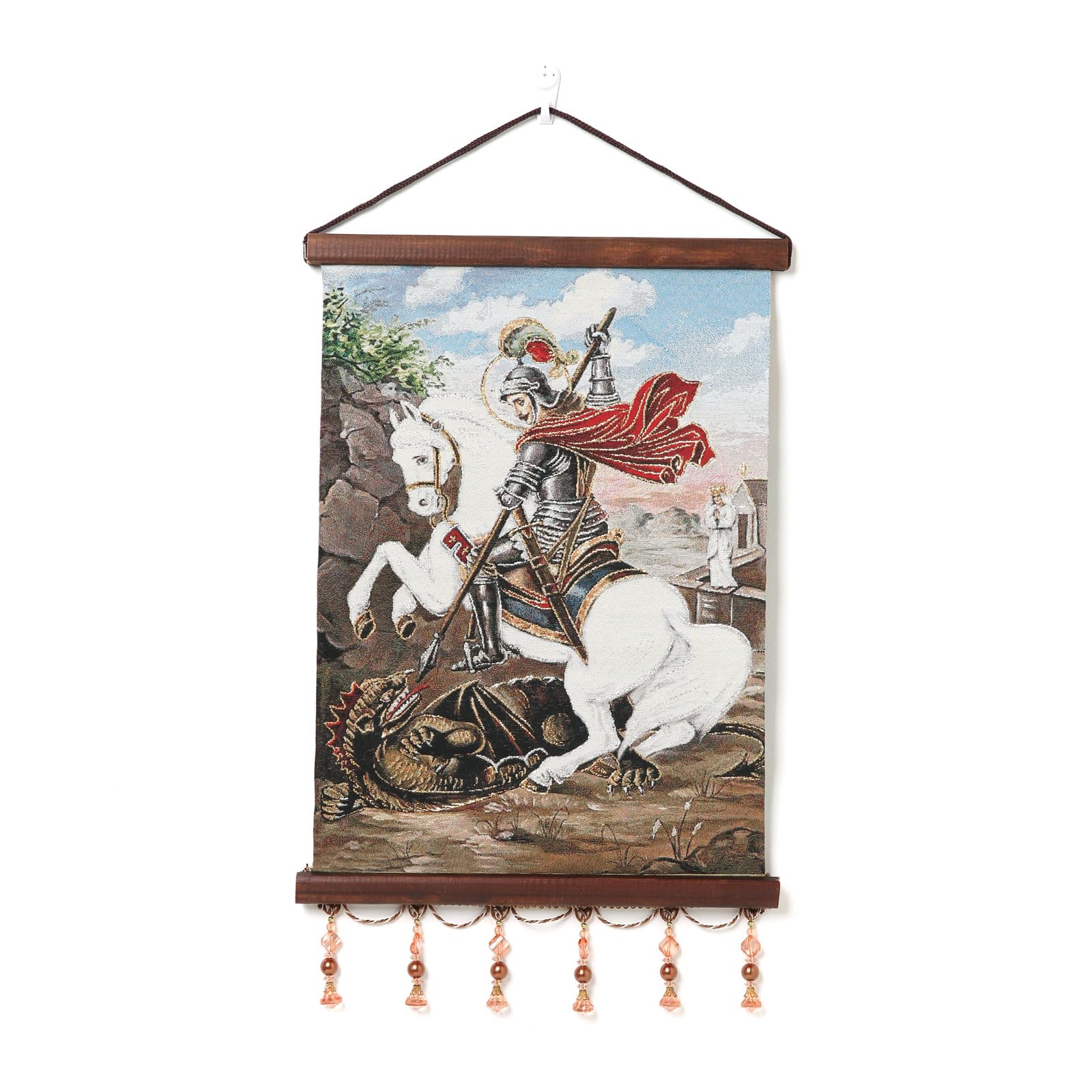 Tableau Templier Médiéval HZMAN - Art Murial Tissé Main 43x30cm Cadre Bois