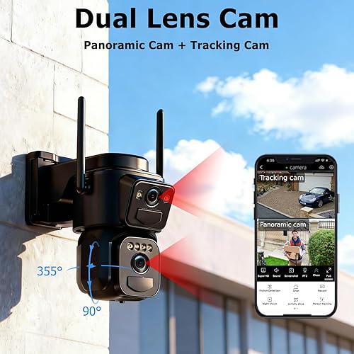 Miniatura 3 de Uniter Cámaras de seguridad solar de doble lente inalámbricas para exteriores, WiFi 5G/2.4G, visión de 360°, panorámica/inclinación, cámara de