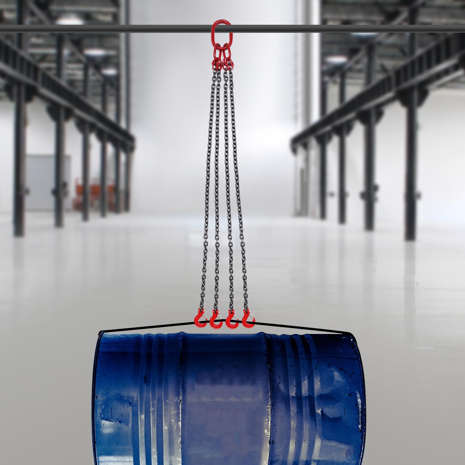 Catena a 4 fili, lunghezza 150 cm, capacità di carico 5 T, in acciaio legato, catena di arresto per gru, catena con gancio a forcella per macchine, fabbriche, magazzini, garage