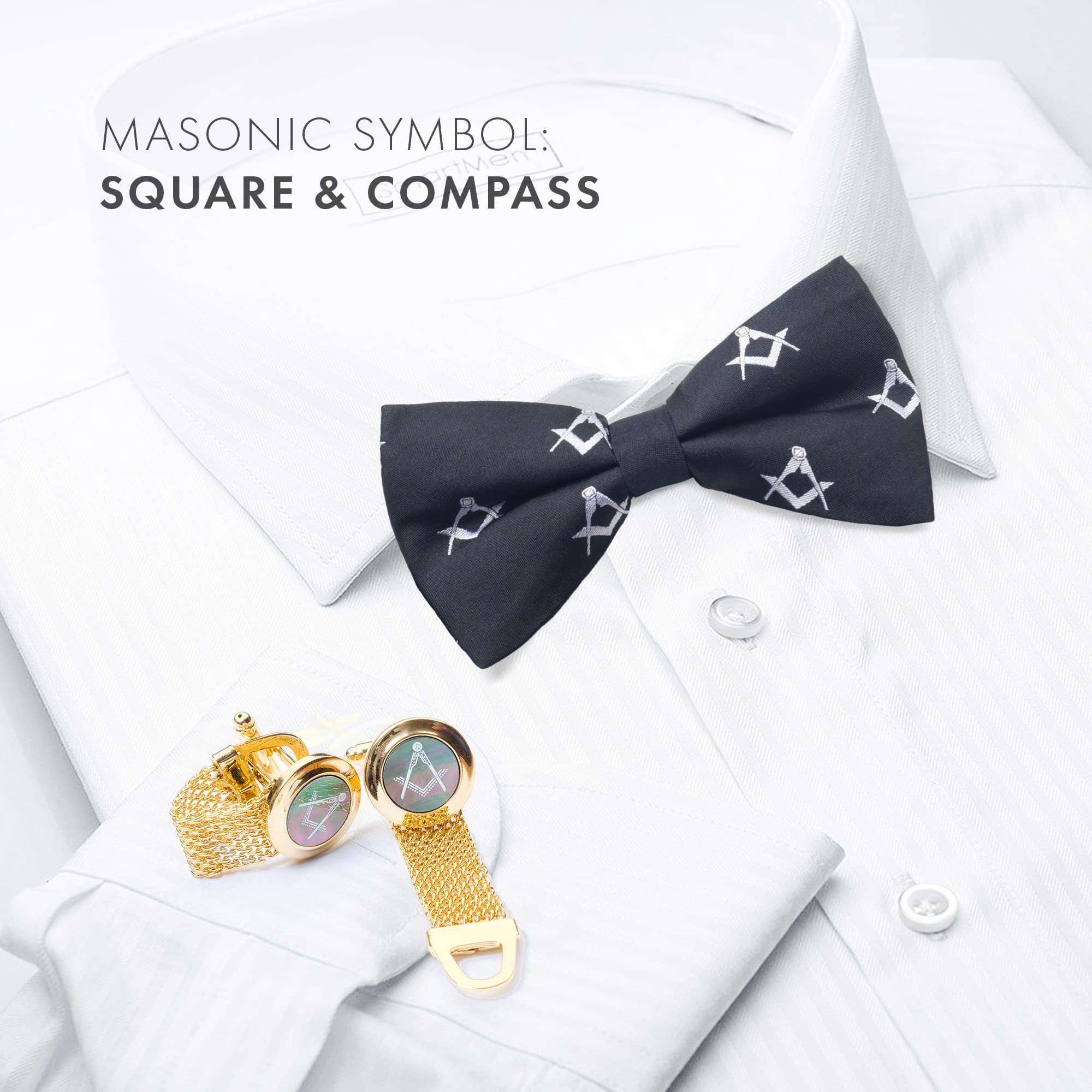 The Masonic Collection Onyx-Manschettenknöpfe für Herren, vergoldet, mit Kettenbefestigung, in luxuriöser Chrom-Geschenk-Box, hochwertiges Geschenk für Männer, Einheitsgröße, Messing, Kein Edelstein
