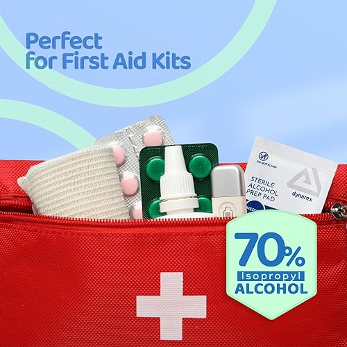 Miniatura 5 de Dynarex Almohadillas de preparación de alcohol, almohadillas de preparación de grado médico y no tejidas, saturadas con 70% de alcohol isopropílico,