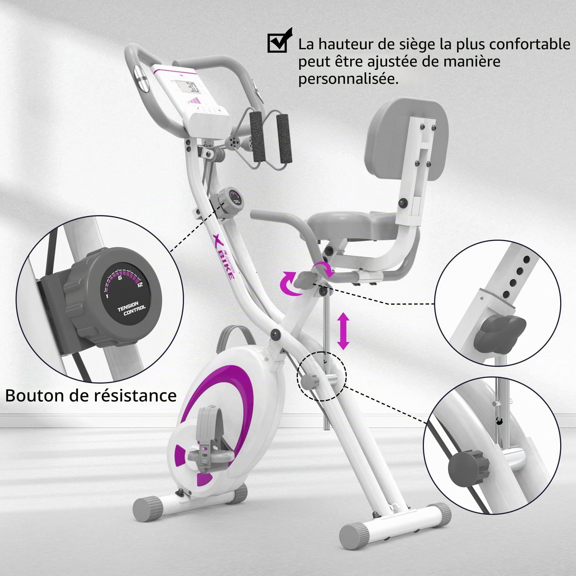 leikefitness Folding Stationary Bike Recumbent Exercise Bike w/Arm Resistance Bands-Pulse Sensor-LCD Monitor and Easy to Assemble Indoor Cycling Bike 2280